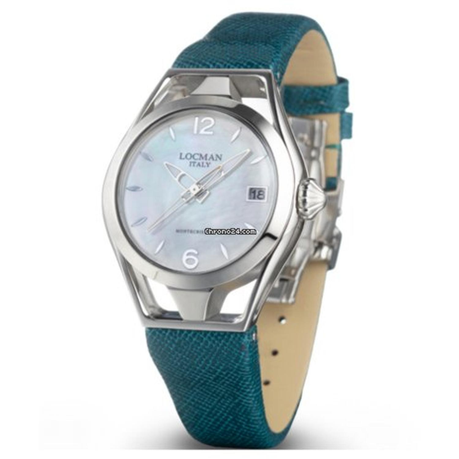 LOCMAN - 0526A14A-00MWNKFQ -  Montecristo Quartz ref. 0526A14A-00MWNKFQ Mop Dial Tiffany leather strap New