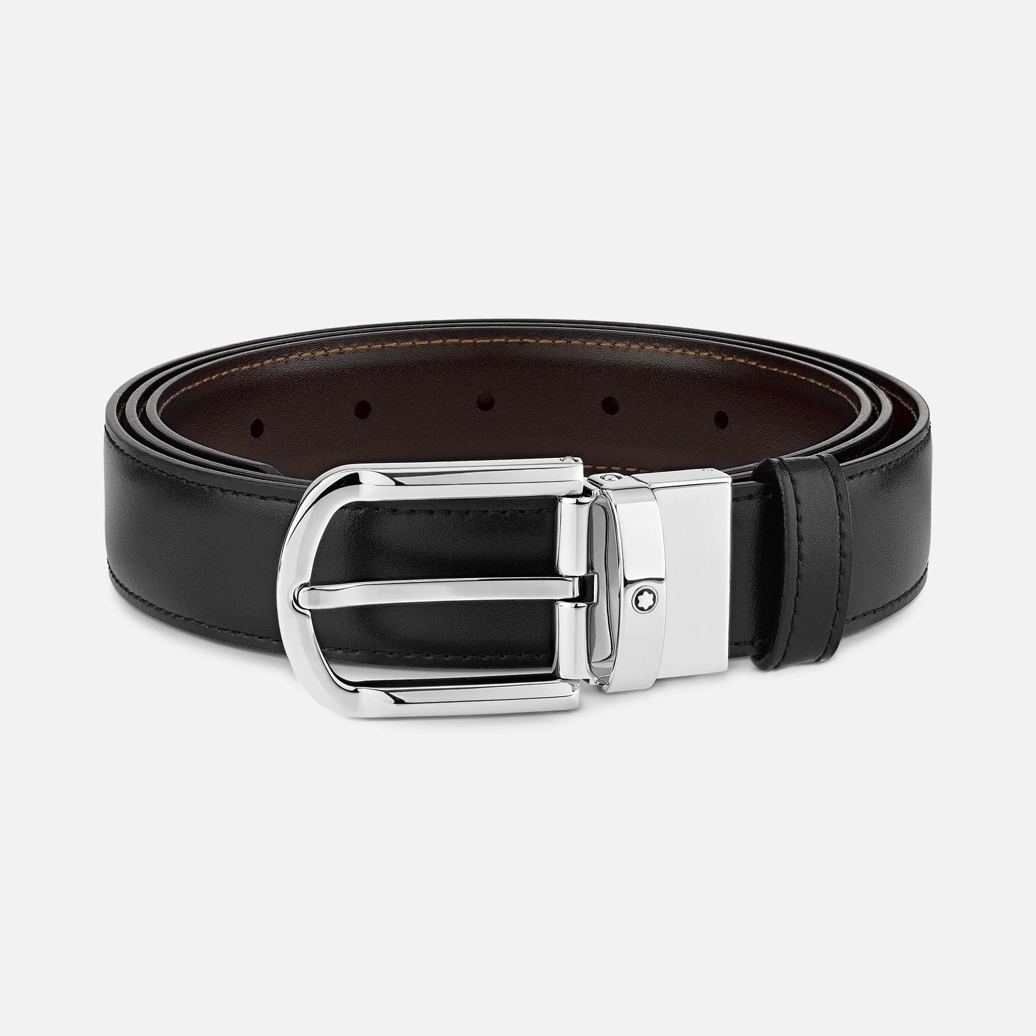MONT BLANC - 30mm Black/Brown Leather Reversible Belt with Horseshoe Buckle