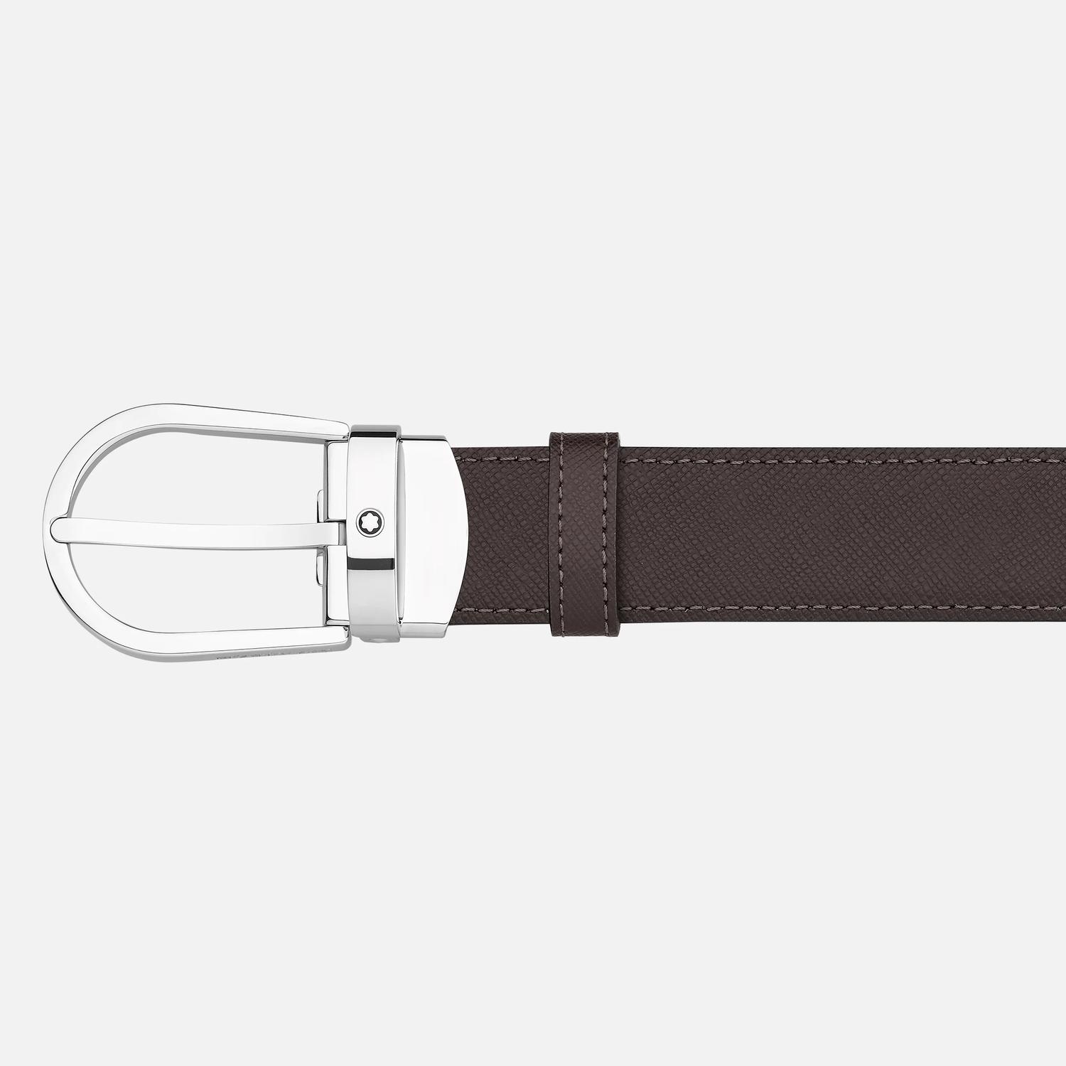 MONT BLANC - 30mm Black/Brown Leather Reversible Belt with Horseshoe Buckle