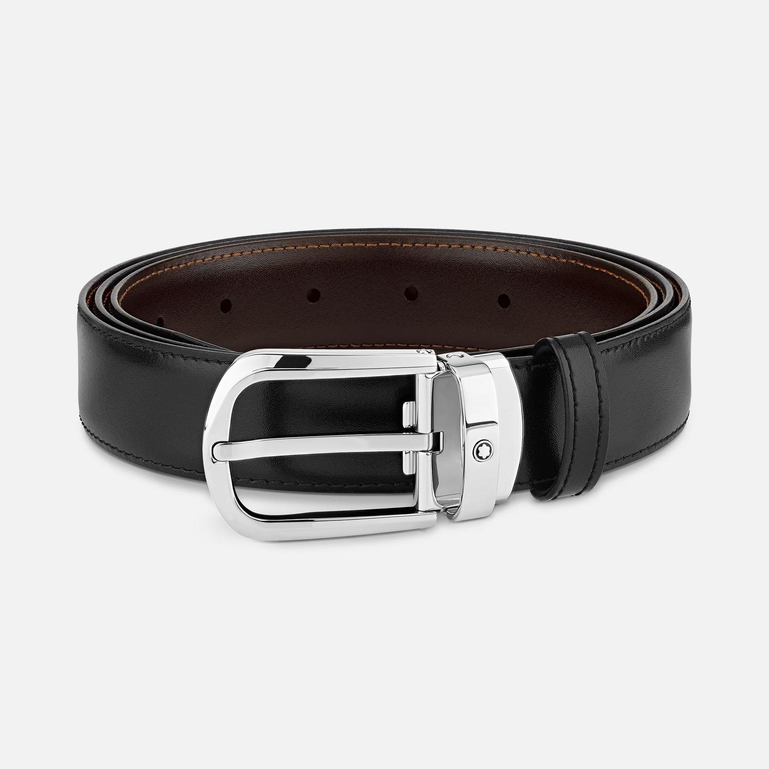 MONT BLANC - 30mm Black/Brown Leather Reversible Belt with Horseshoe Buckle
