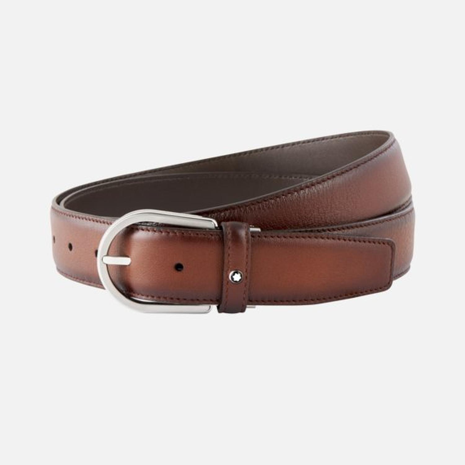 MONT BLANC - 35mm Brown Leather Belt with Horseshoe Buckle