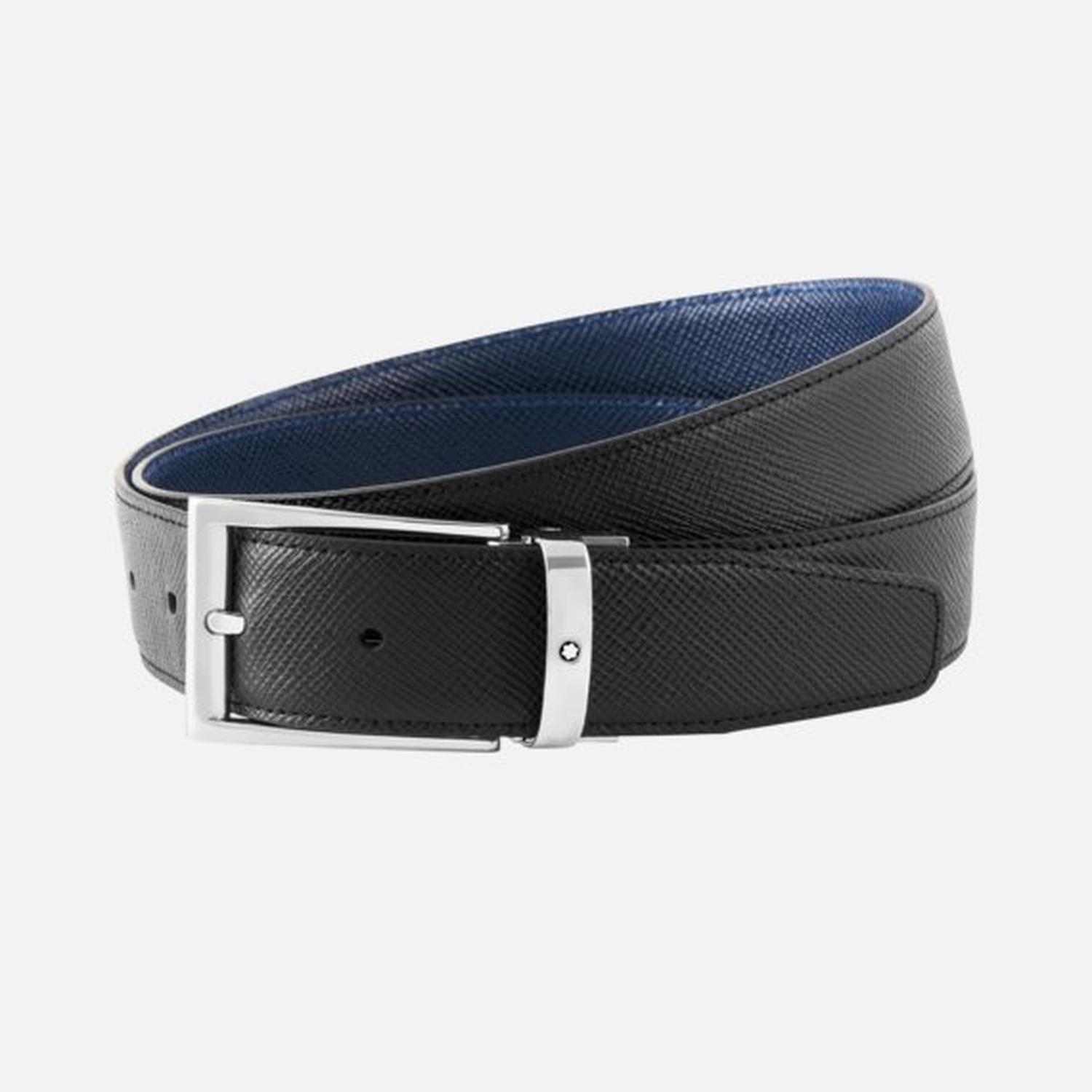MONT BLANC - 35mm Black/Blue Reversible Leather Belt