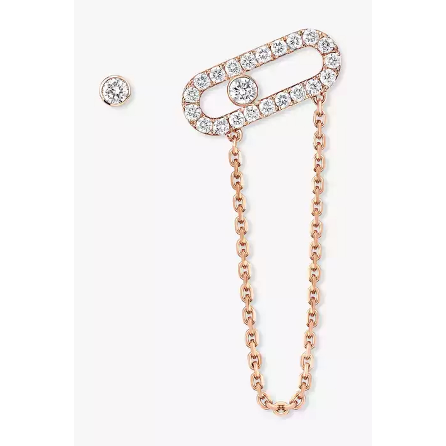 MESSIKA - 12146-PG - Move Uno with Chain and Stud - Rose Gold Diamond Earrings