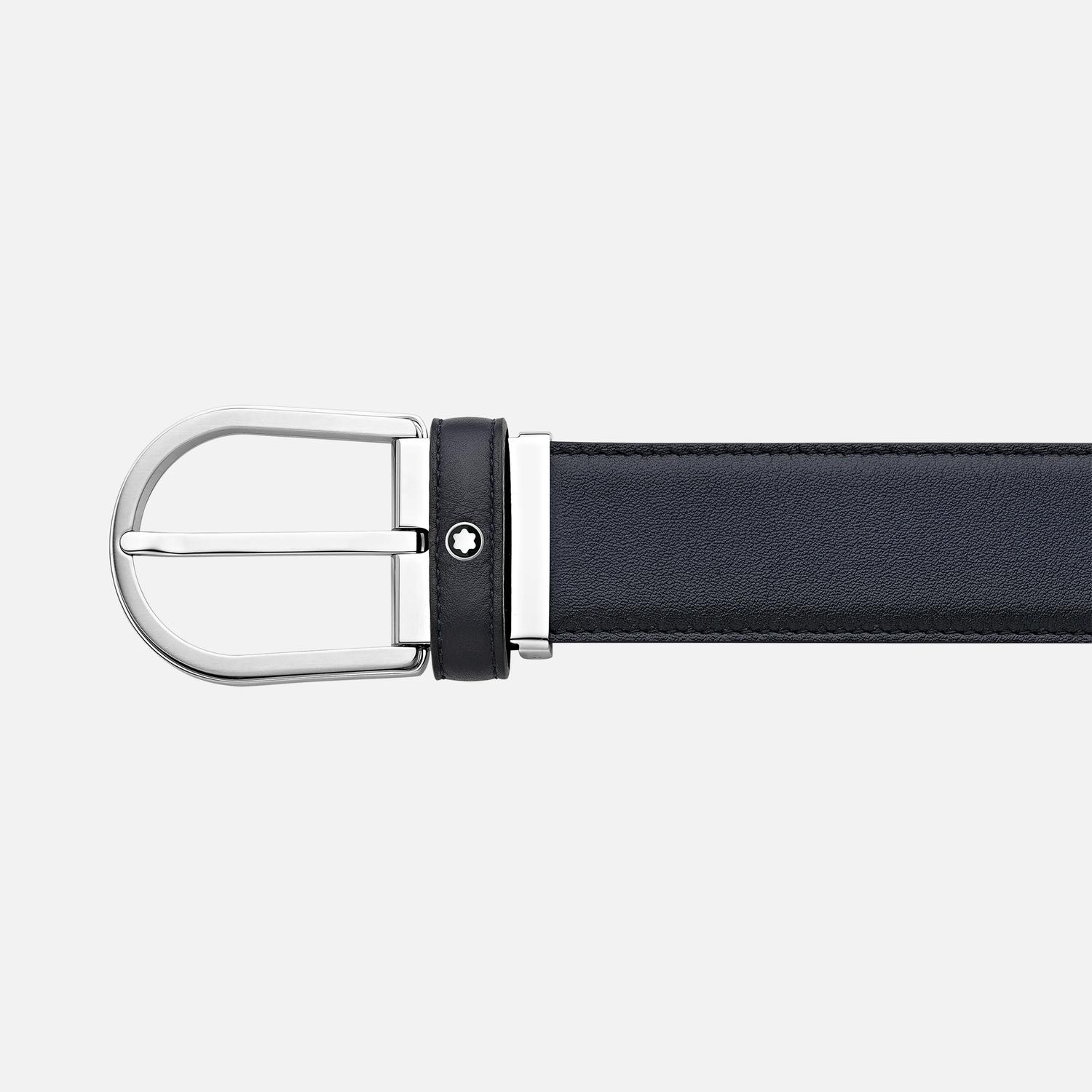 MONT BLANC - 35mm Blue Leather Belt with Horseshoe Buckle