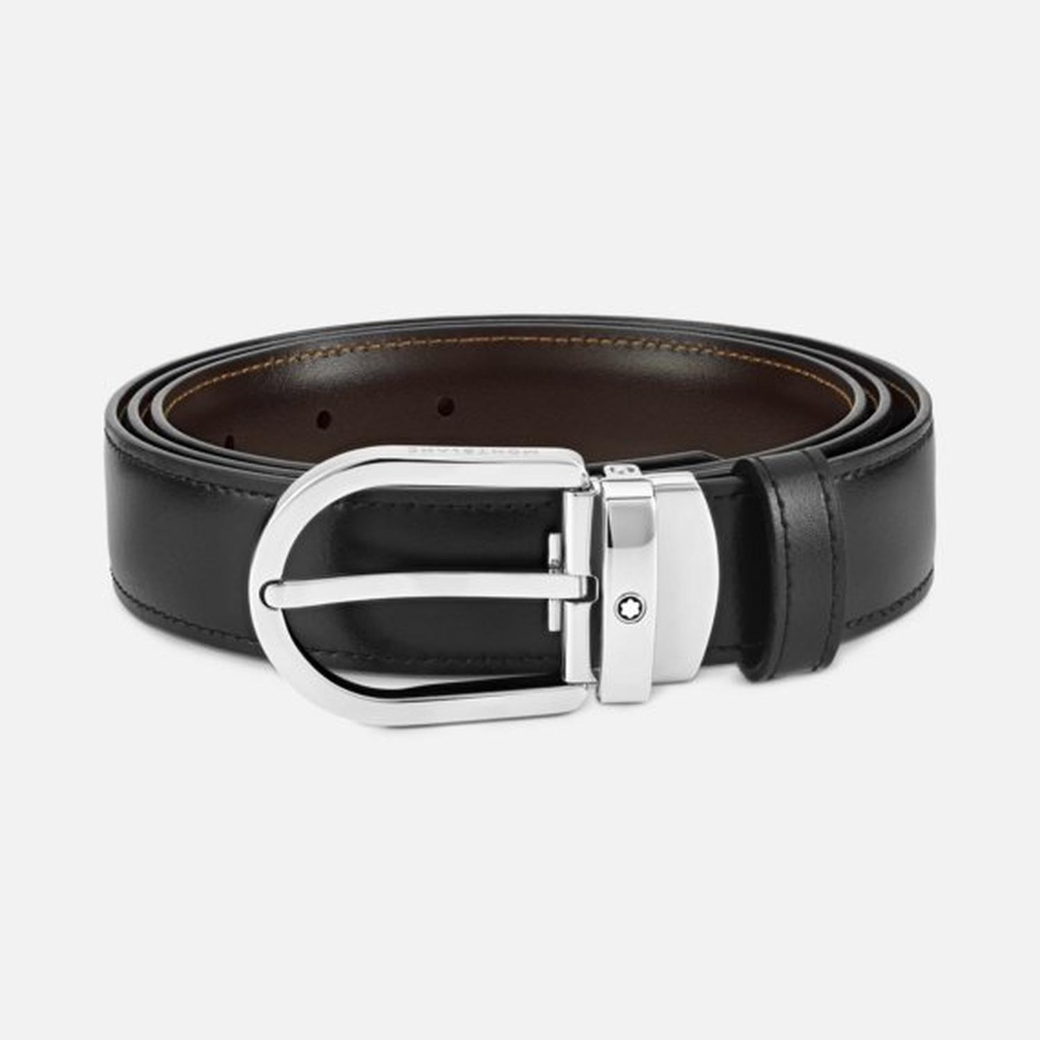 MONT BLANC - 30mm Black/Brown Leather Reversible Belt with Horseshoe Buckle