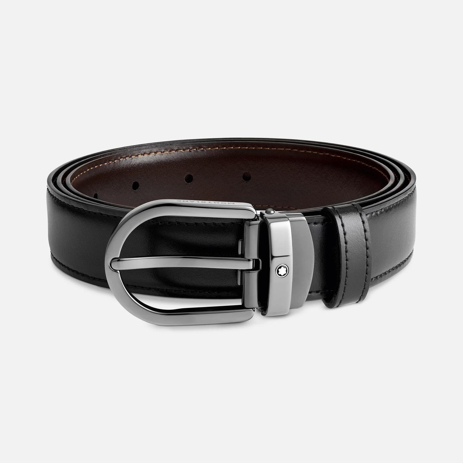 MONT BLANC - 30mm Black/Brown Leather Reversible Belt with Horseshoe Buckle