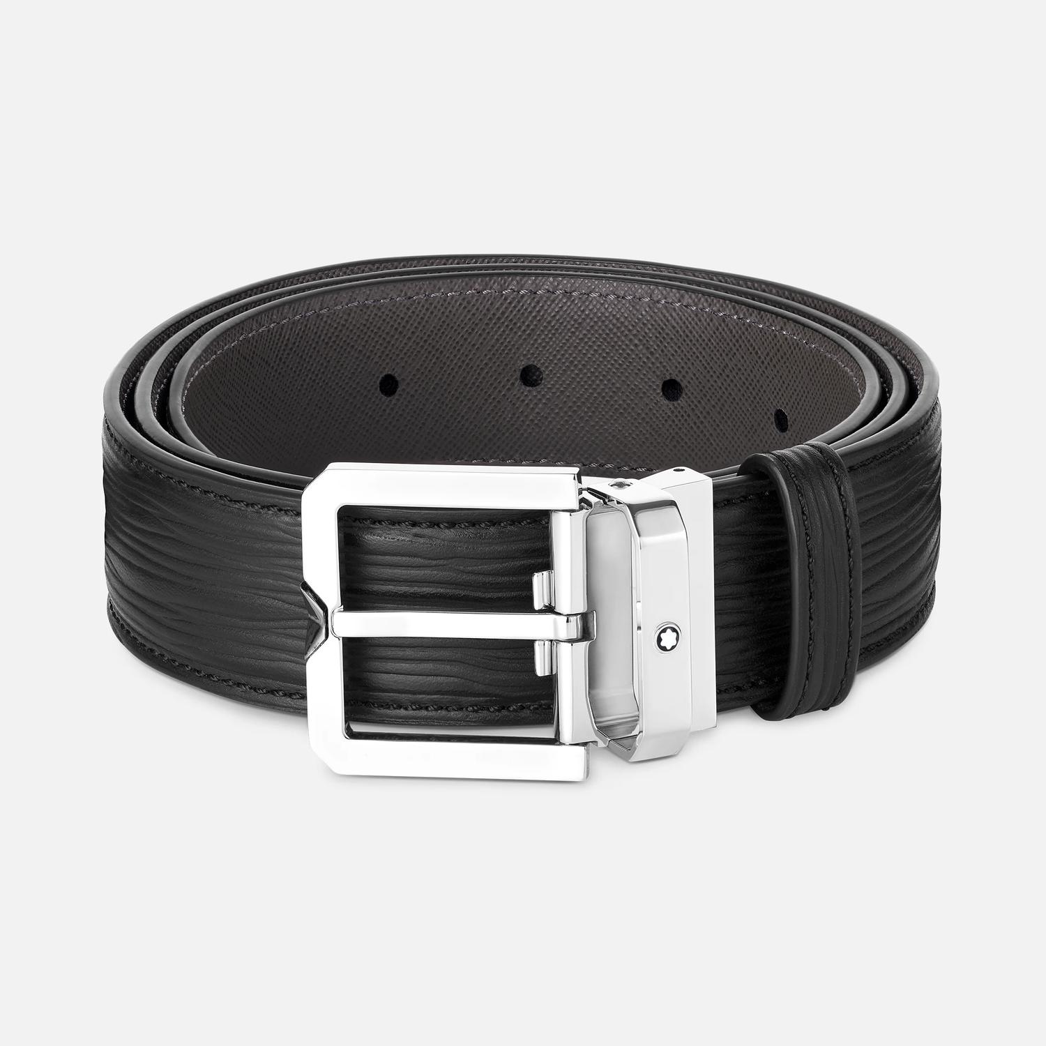MONT BLANC - 35mm Black Leather Belt