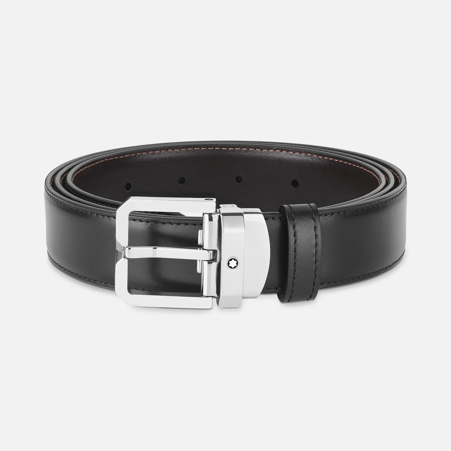 MONT BLANC - 30mm Black/Brown Leather Reversible Belt