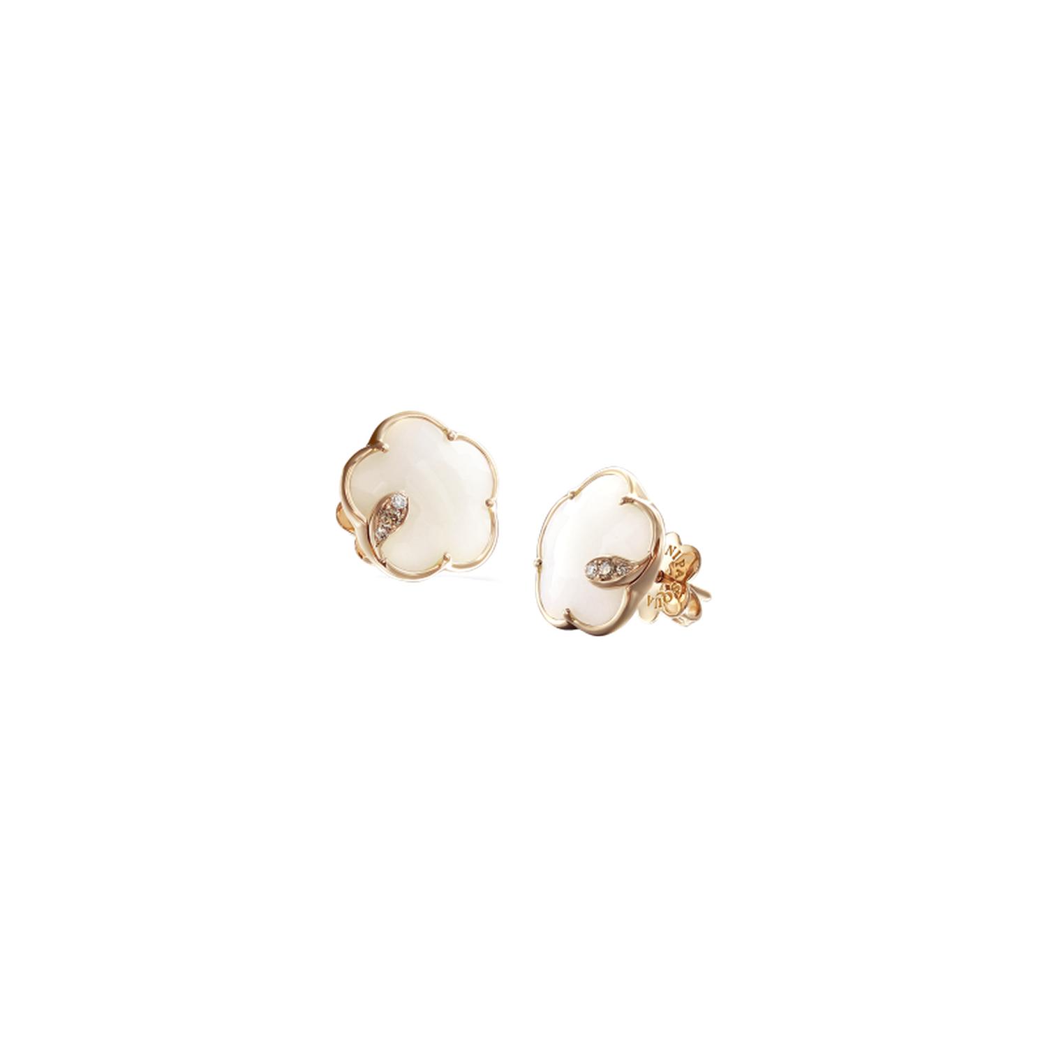 PASQUALE BRUNI - 16131R - PETIT JOLI ROSE GOLD EARRINGS WITH WHITE AGATE FLOWER, WHITE DIAMONDS AND CHAMPAGNE
