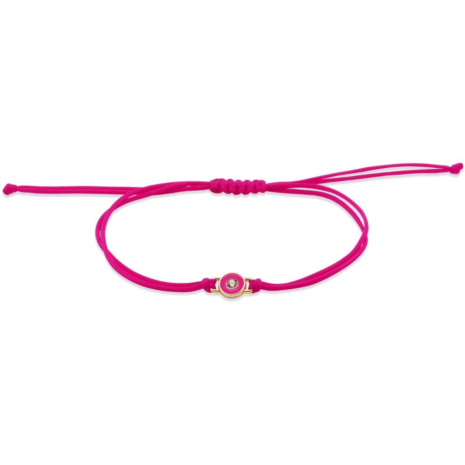 Rue Des Mille - 18KBRD03 - Diamond Dot Fabric Bracelet in Fluorescent Fuchsia and Lab-Grown Diamond - 18KT Gold