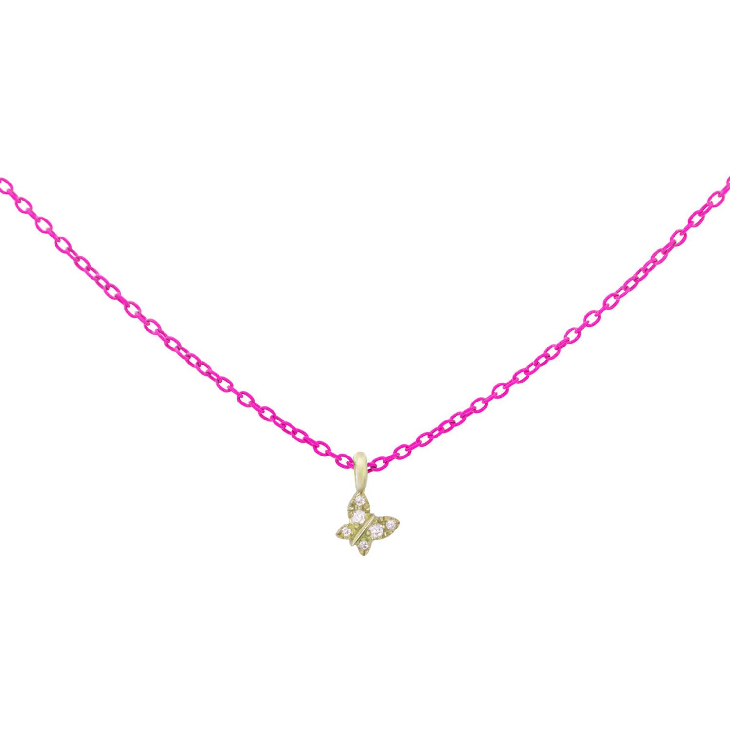 Rue Des Mille - 18KGRDV03 - Fluorescent Fuchsia Butterfly Choker with Lab Grown Diamonds - 18KT Gold