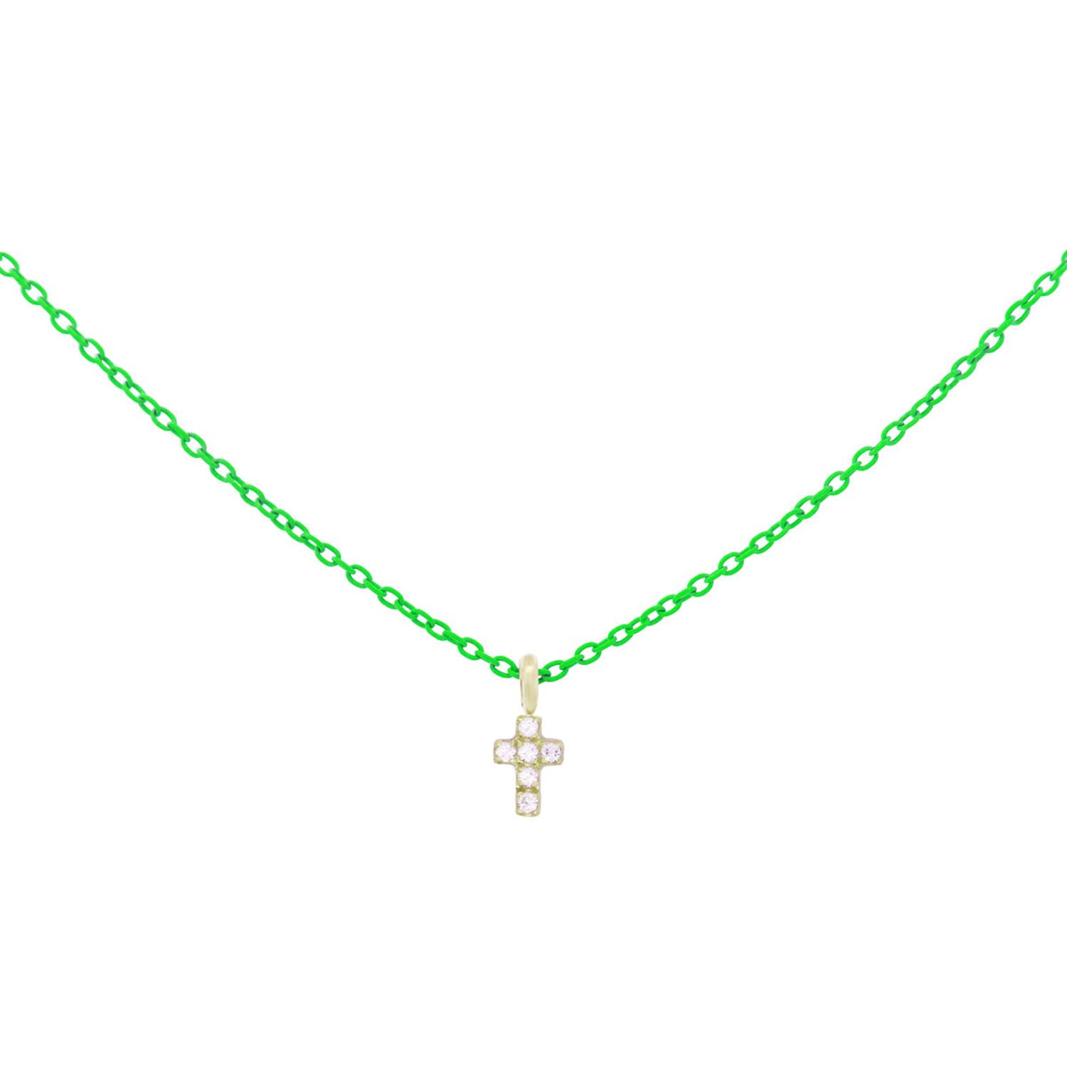 Rue Des Mille - 18KGRDV08 - Fluorescent Green Cross Choker with Lab Grown Diamonds - 18KT Gold