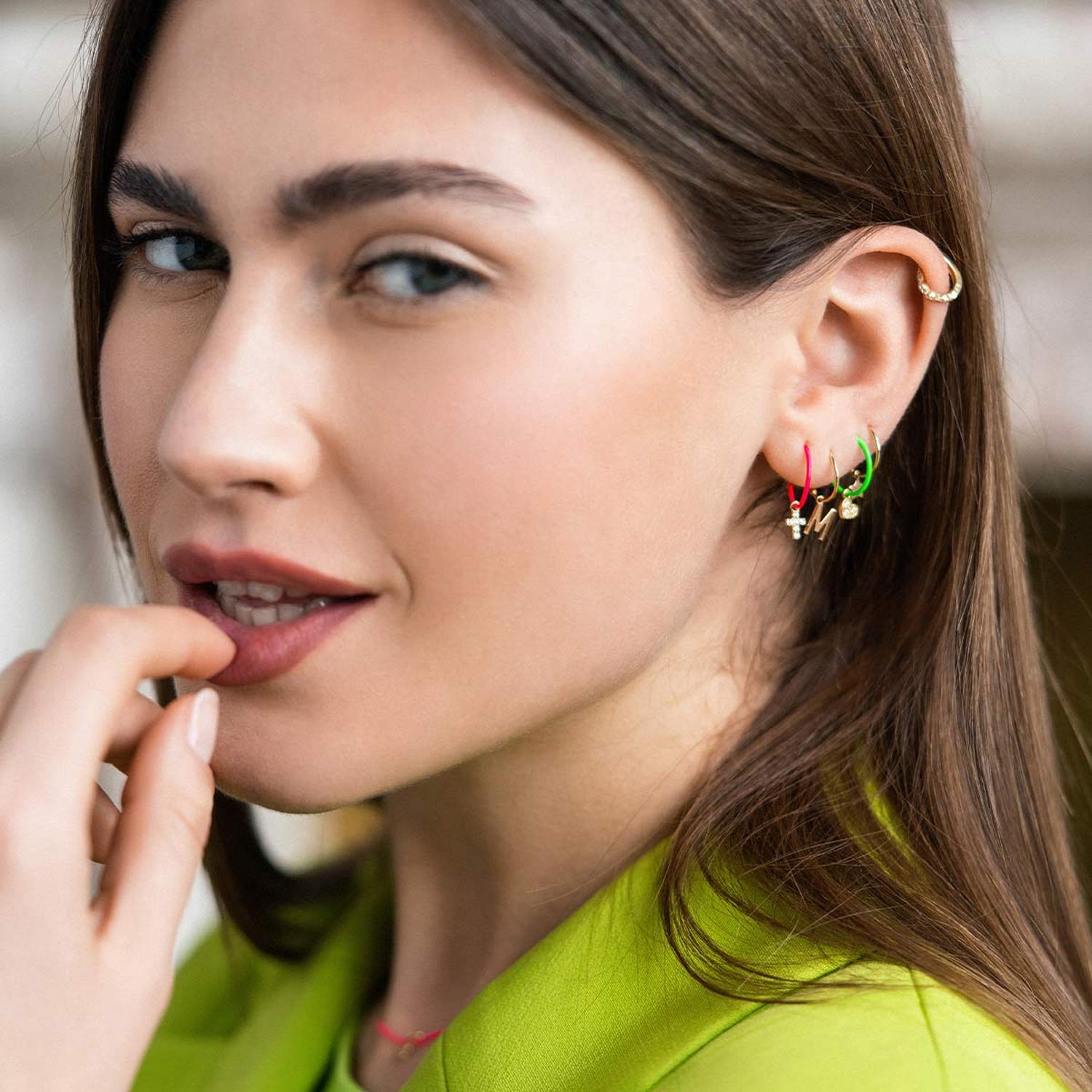 Rue Des Mille - 18KOR06A - Mini Hoop Letter Single Earring - 18KT Gold