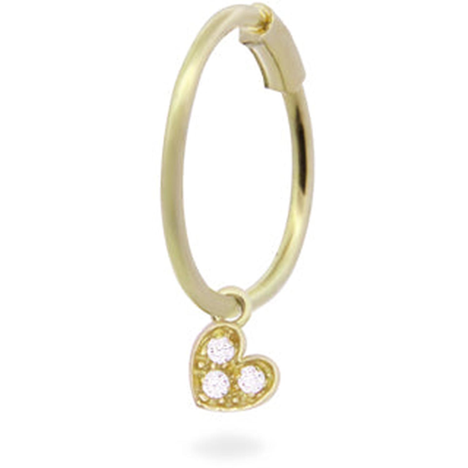 Rue Des Mille - 18KORD03 - Mini Hoop Earring with Heart and Lab Grown Diamonds - 18KT Gold