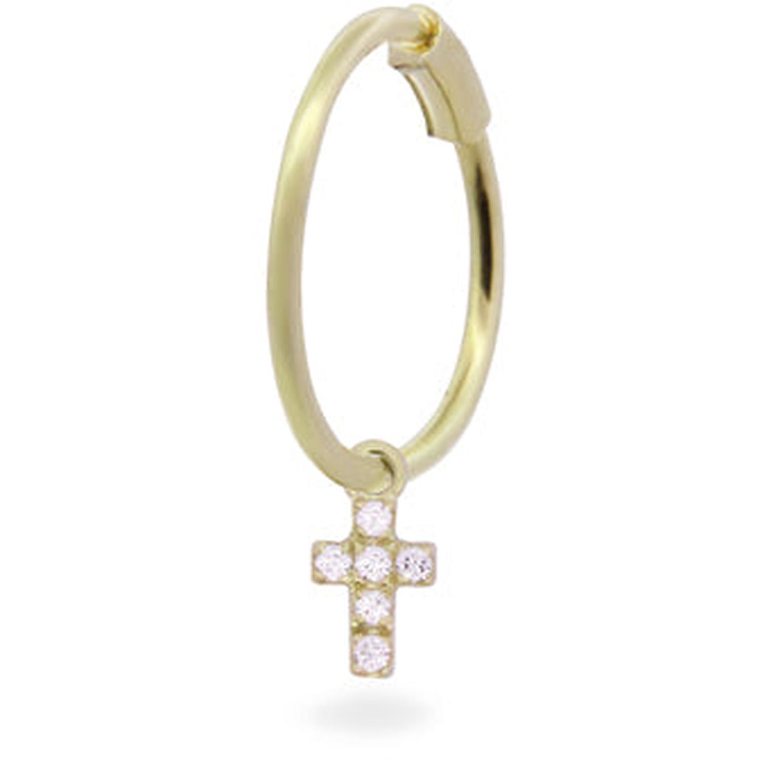 Rue Des Mille - 18KORD05 - Mini Hoop Earring with Cross and Lab Grown Diamonds - 18KT Gold