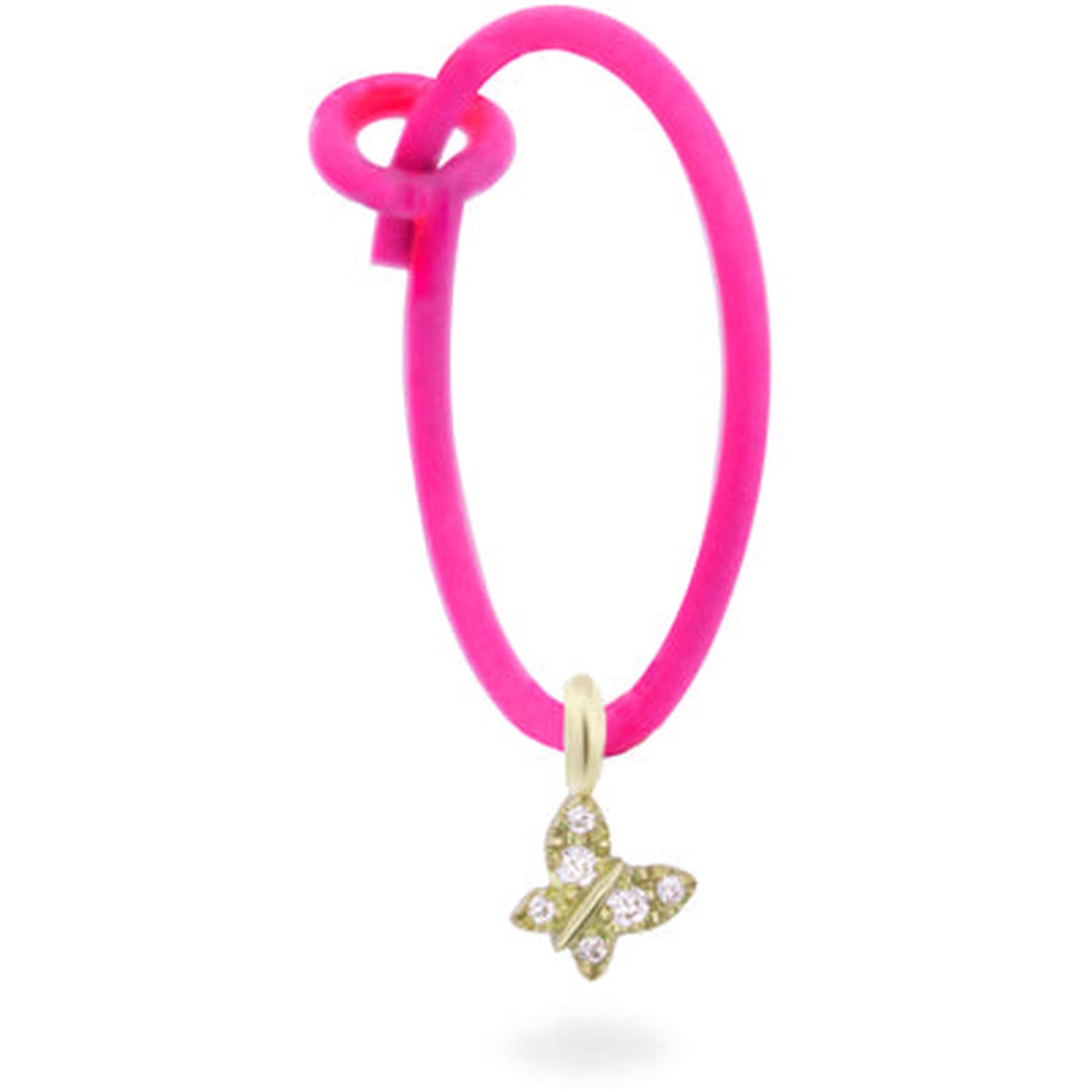 Rue Des Mille - 18KORDV03 - Single butterfly hoop earring in neon fuchsia and Lab-grown diamonds - 18KT gold