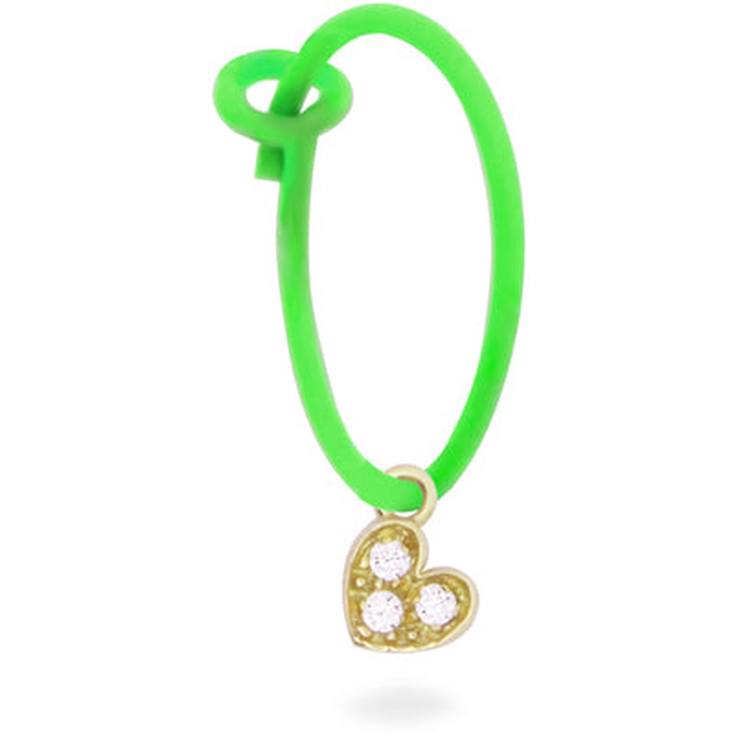 Rue Des Mille - 18KORDV05 - Fluorescent Green Hoop Heart Single Earring with Lab Grown Diamonds - 18KT Gold