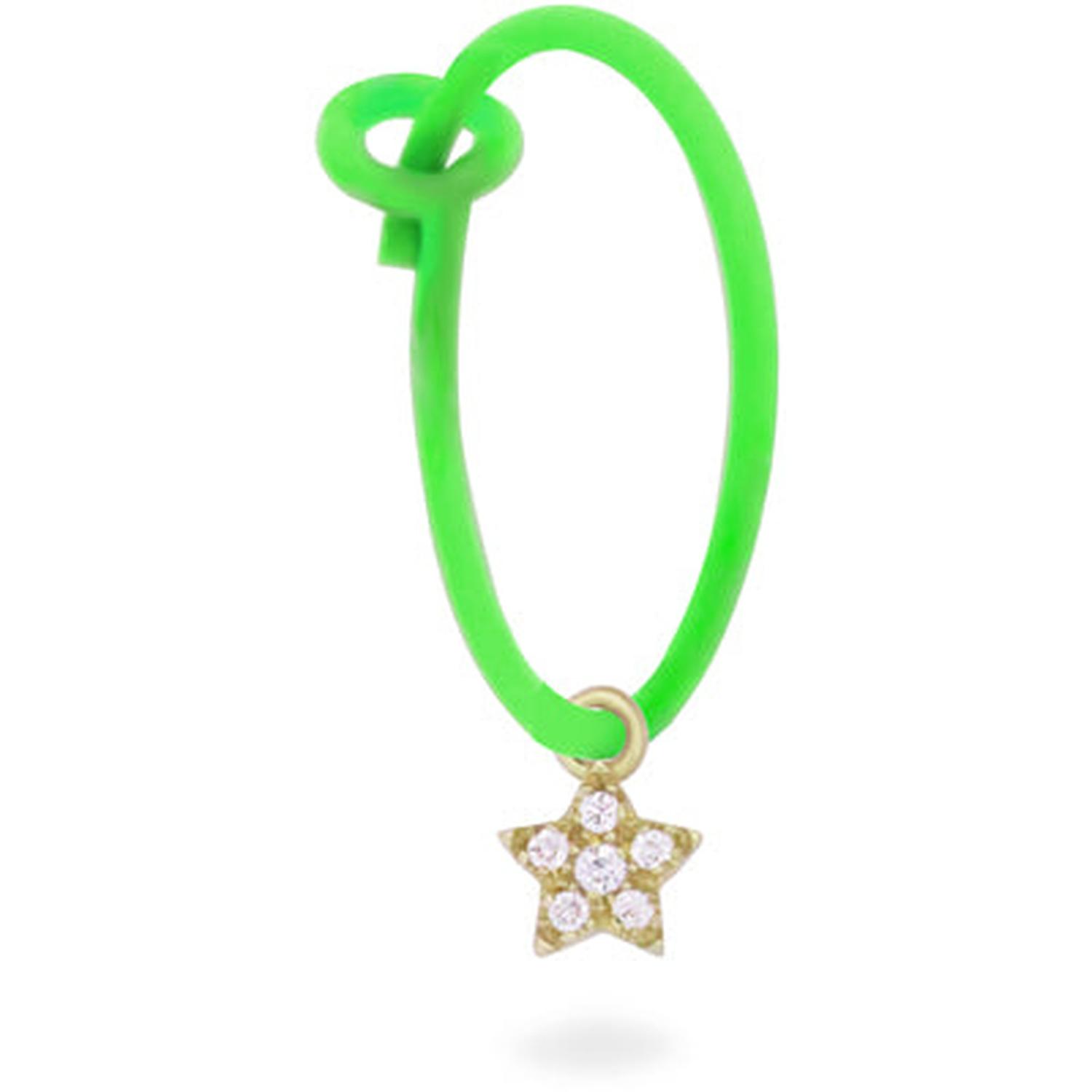 Rue Des Mille - 18KORDV06 - Fluorescent Green Hoop Star Single Earring with Lab Grown Diamonds - 18KT Gold