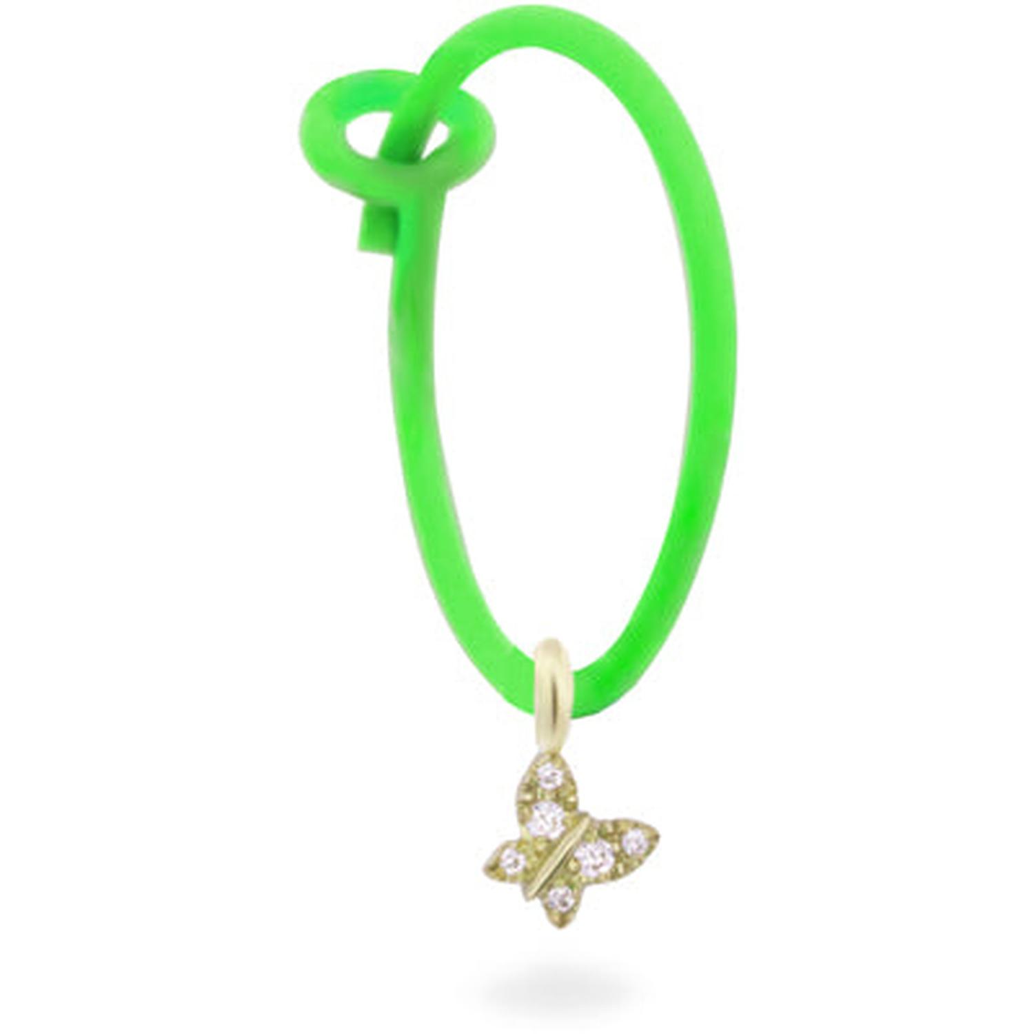 Rue Des Mille - 18KORDV07 - Neon Green Hoop Butterfly Single Earring with Lab Grown Diamonds - 18KT Gold