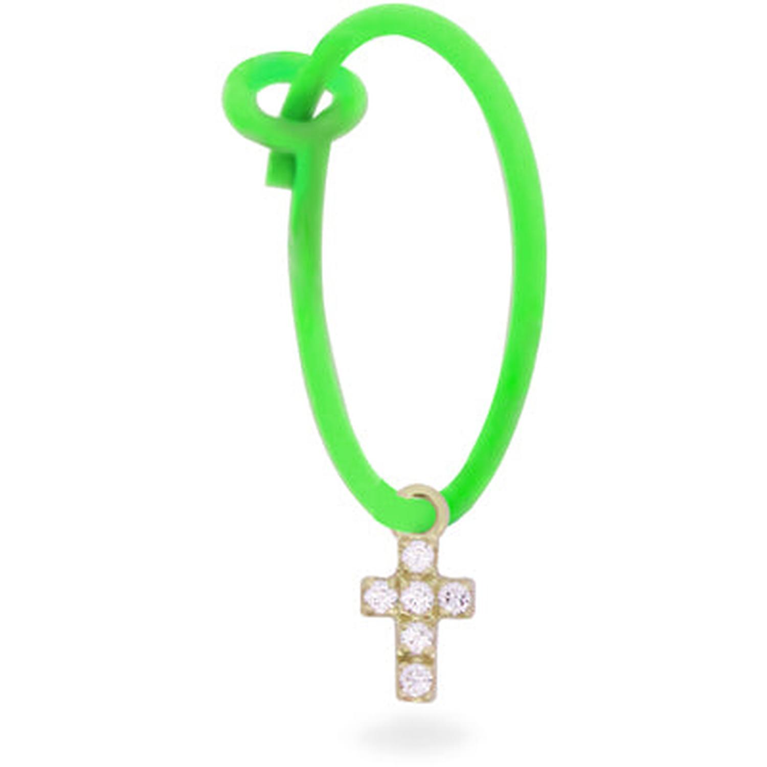Rue Des Mille - 18KORDV08 - Fluorescent Green Hoop Cross Single Earring with Lab Grown Diamonds - 18KT Gold