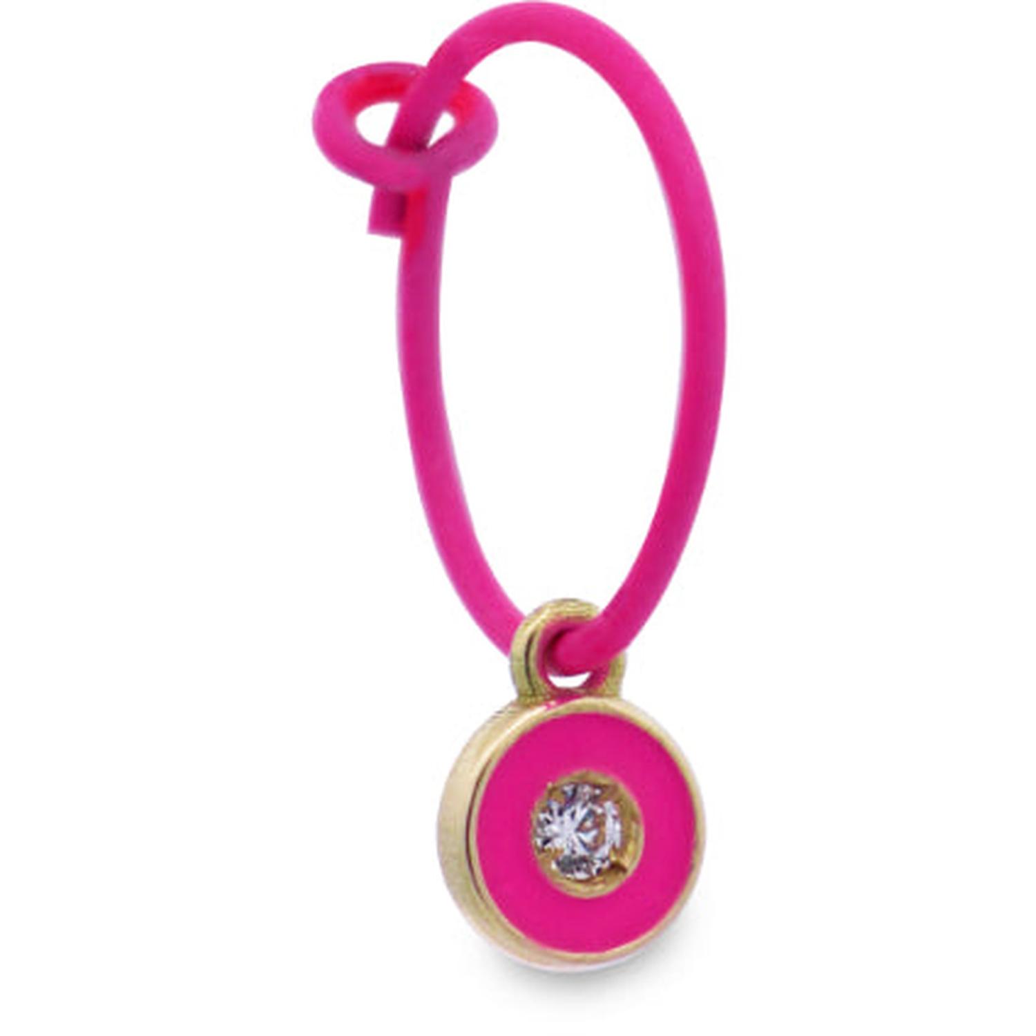 Rue Des Mille - 18KORDV09 - Single Diamond DOT hoop earring in fluorescent fuchsia and Lab-grown diamond - 18KT gold