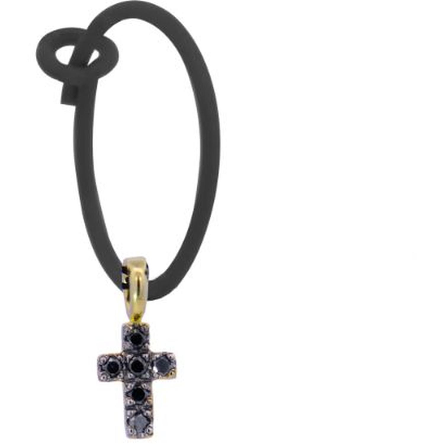 Rue Des Mille - 18KORDV12 - Black Cross and Hoop Earring with Black Diamonds - 18KT Gold