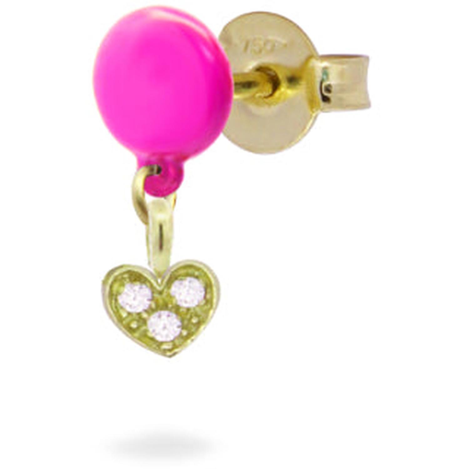 Rue Des Mille - 18KORVK1M2DCUO - Single Heart Button Earring in Paint and Lab-Made Diamonds - 18KT Gold