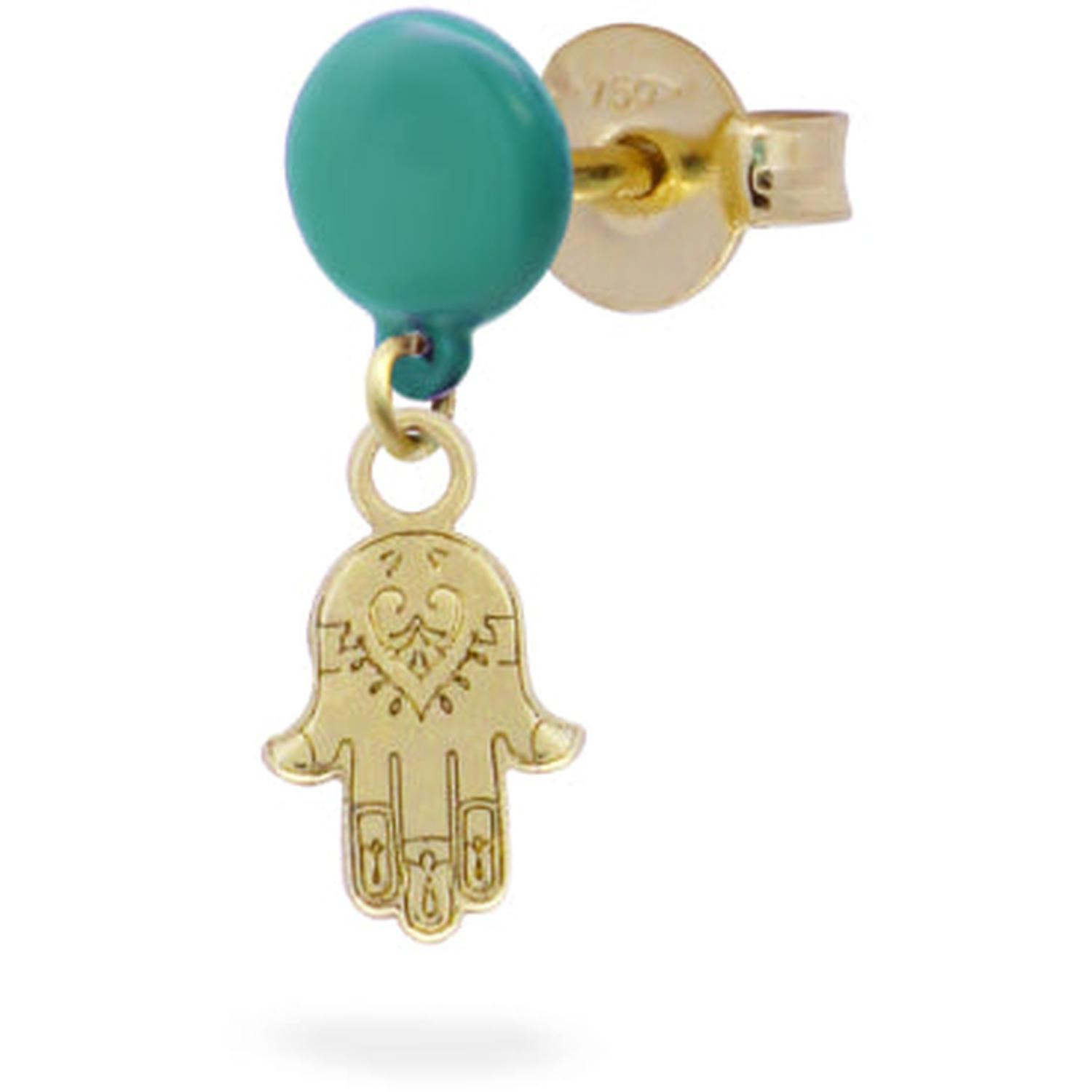 Rue Des Mille - 18KORVK3M2MAN - Single earring Hand of Fatima button Paint - 18KT GOLD