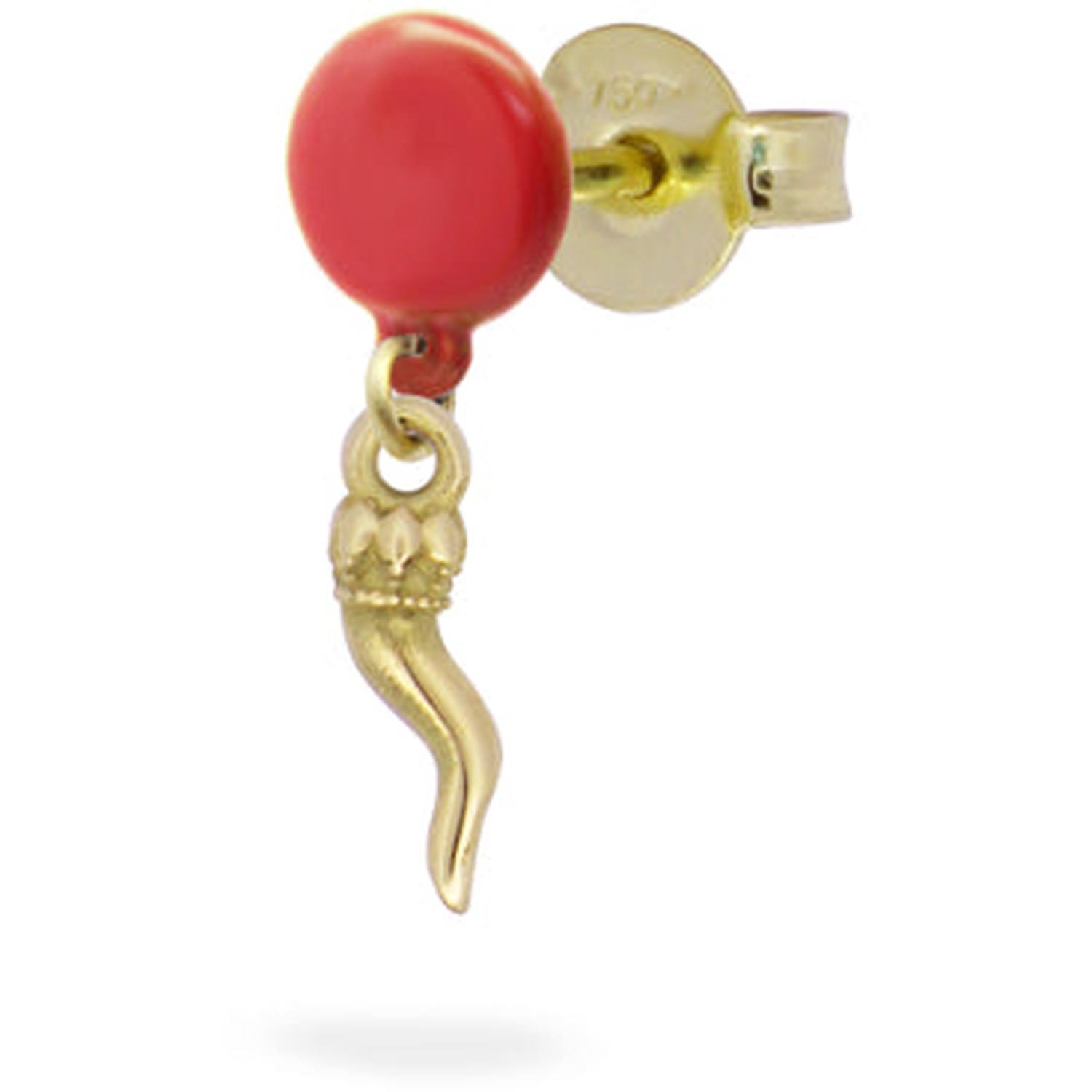 Rue Des Mille - 18KORVK4M2COR - Single Earring with Horn Button in Paint - 18KT Gold