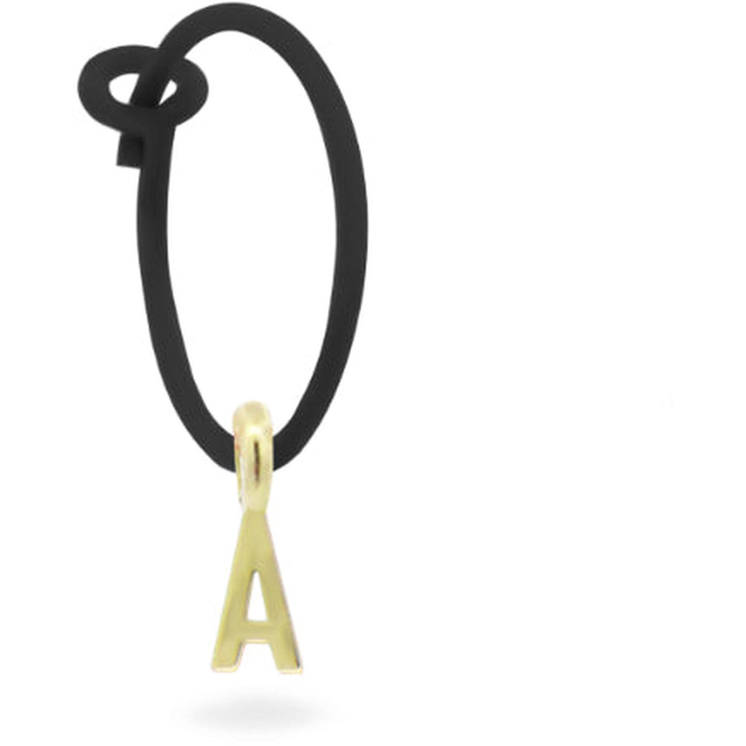 Rue Des Mille - 18KORVK8INIZA - Black Paint Hoop Letter Mono Earring - 18KT Gold