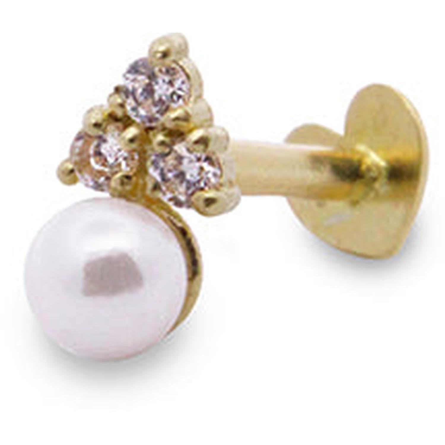 Rue Des Mille - 18KPRD06 - Triangle Helix Piercing with Pearl and Lab-Grown Diamonds - 18KT Gold