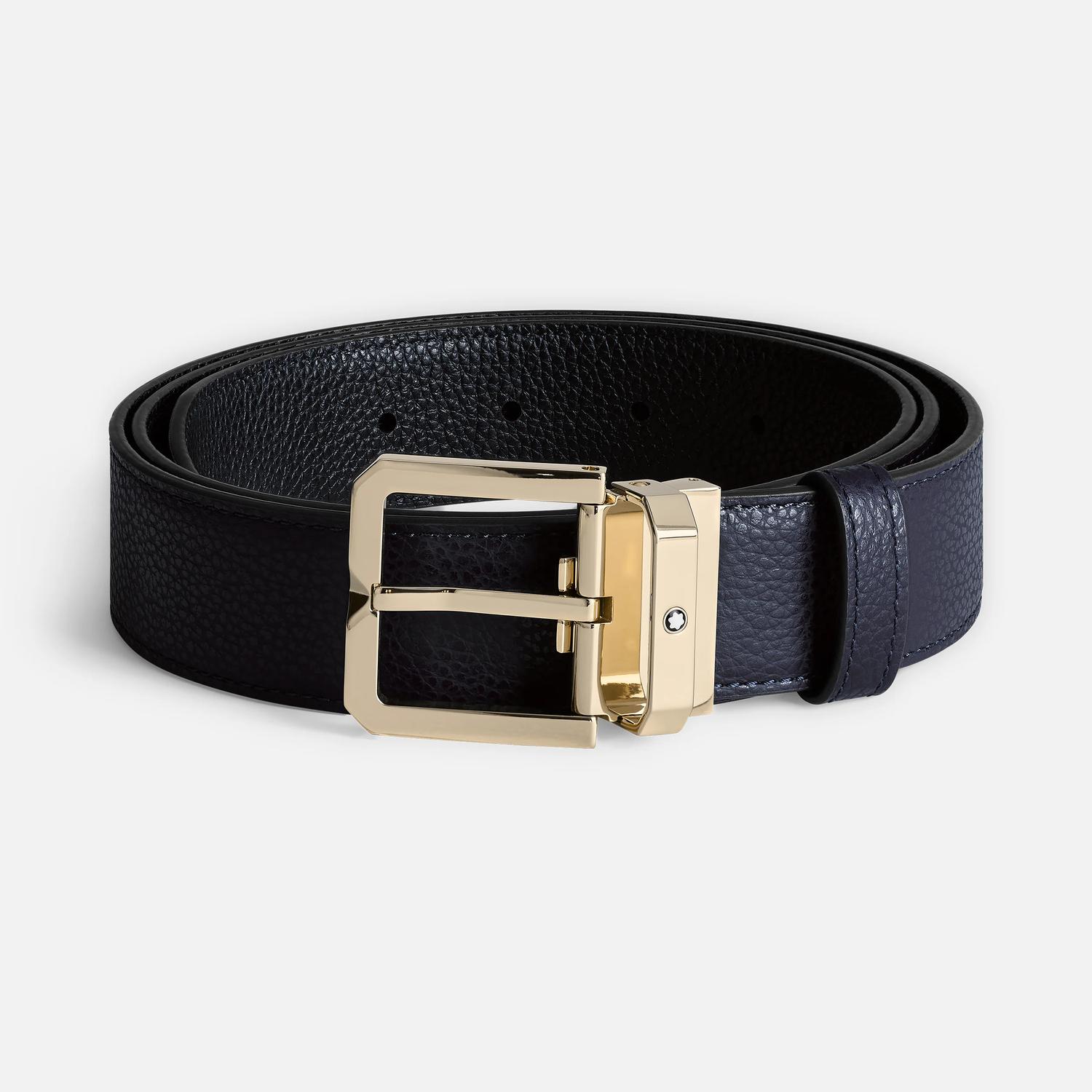 MONT BLANC - 35mm Midnight Blue/Black Leather Reversible Belt