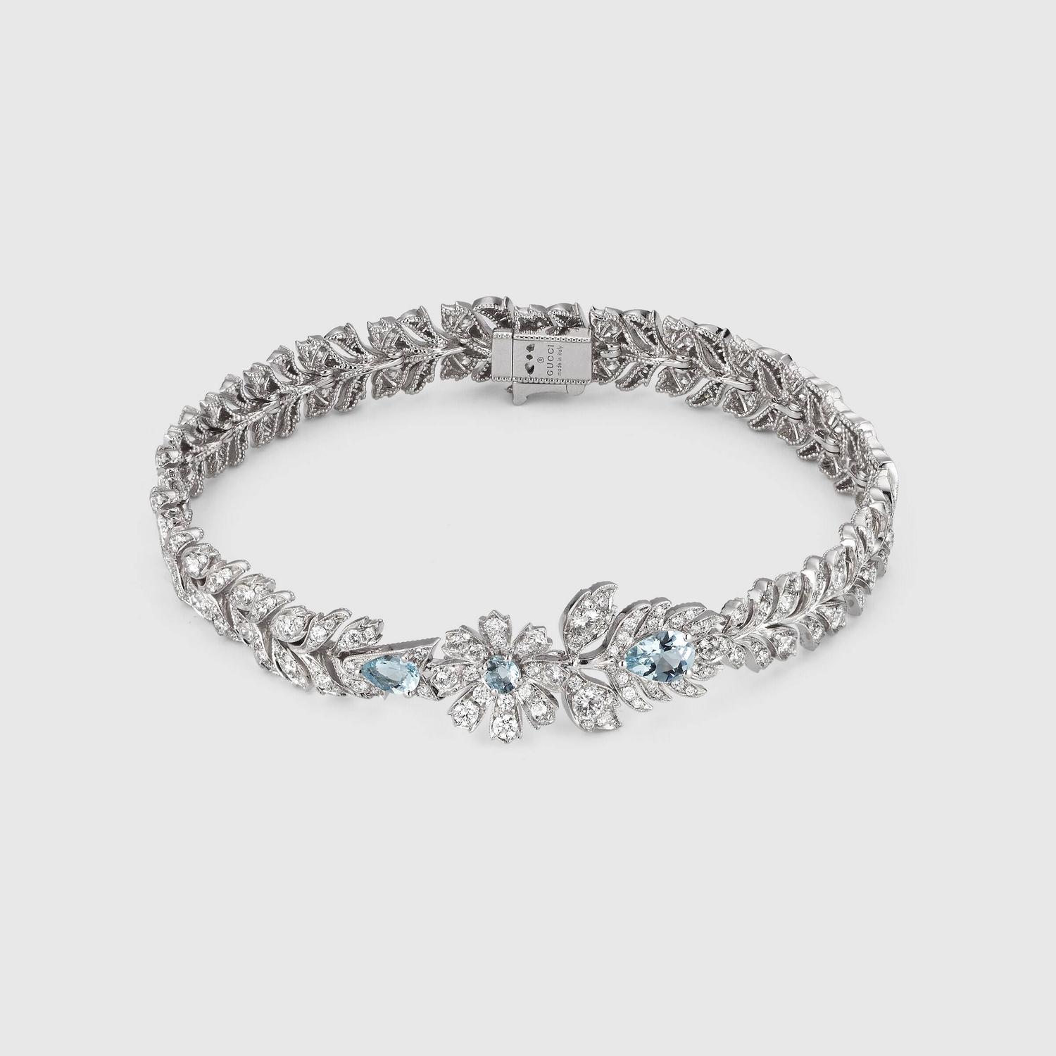 Gucci - YBA679162001 - FLORA BRACELET IN WHITE GOLD WITH AQUAMARINE