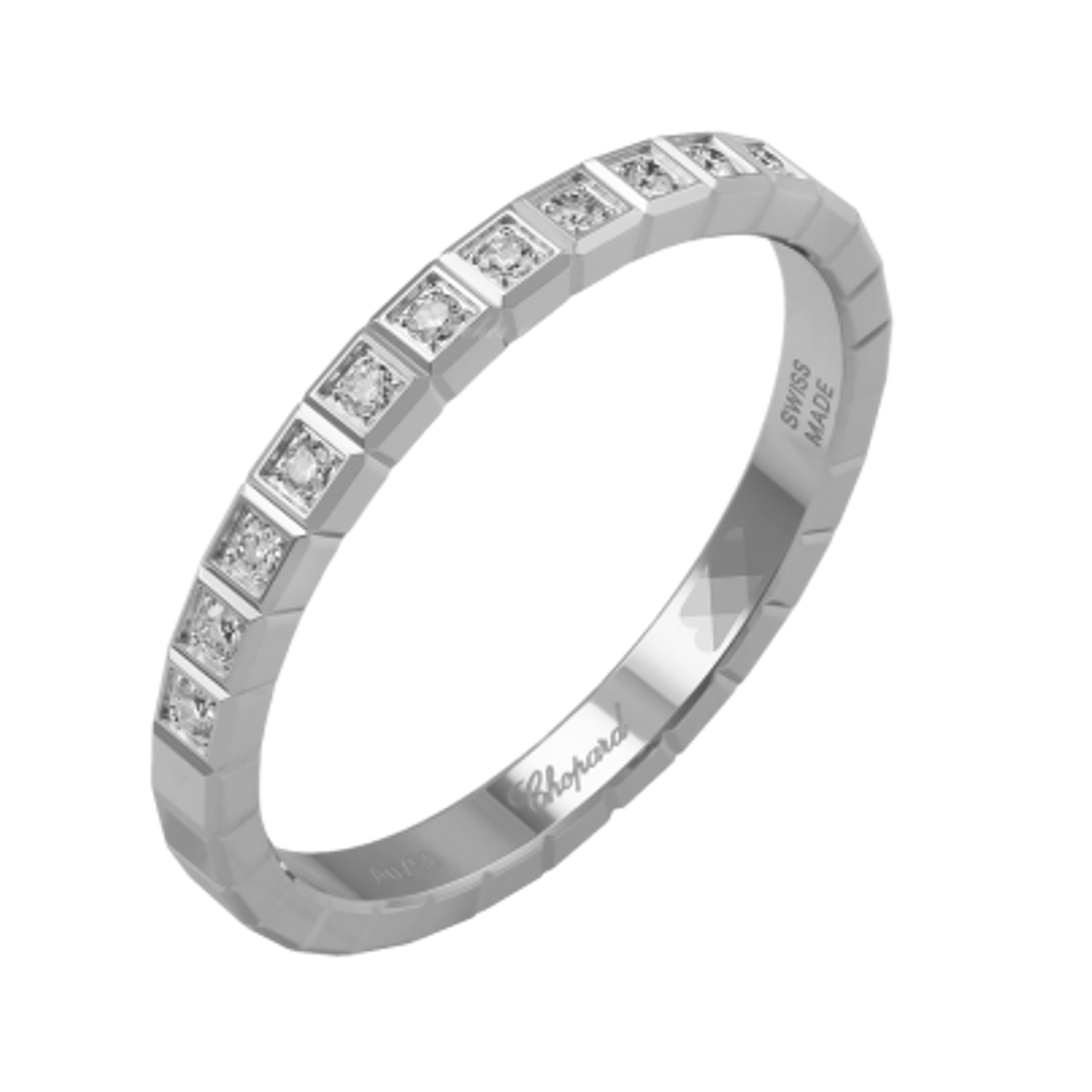 CHOPARD - 827702-1256 - Ice Cube White Gold Diamond Half-Paved Ring