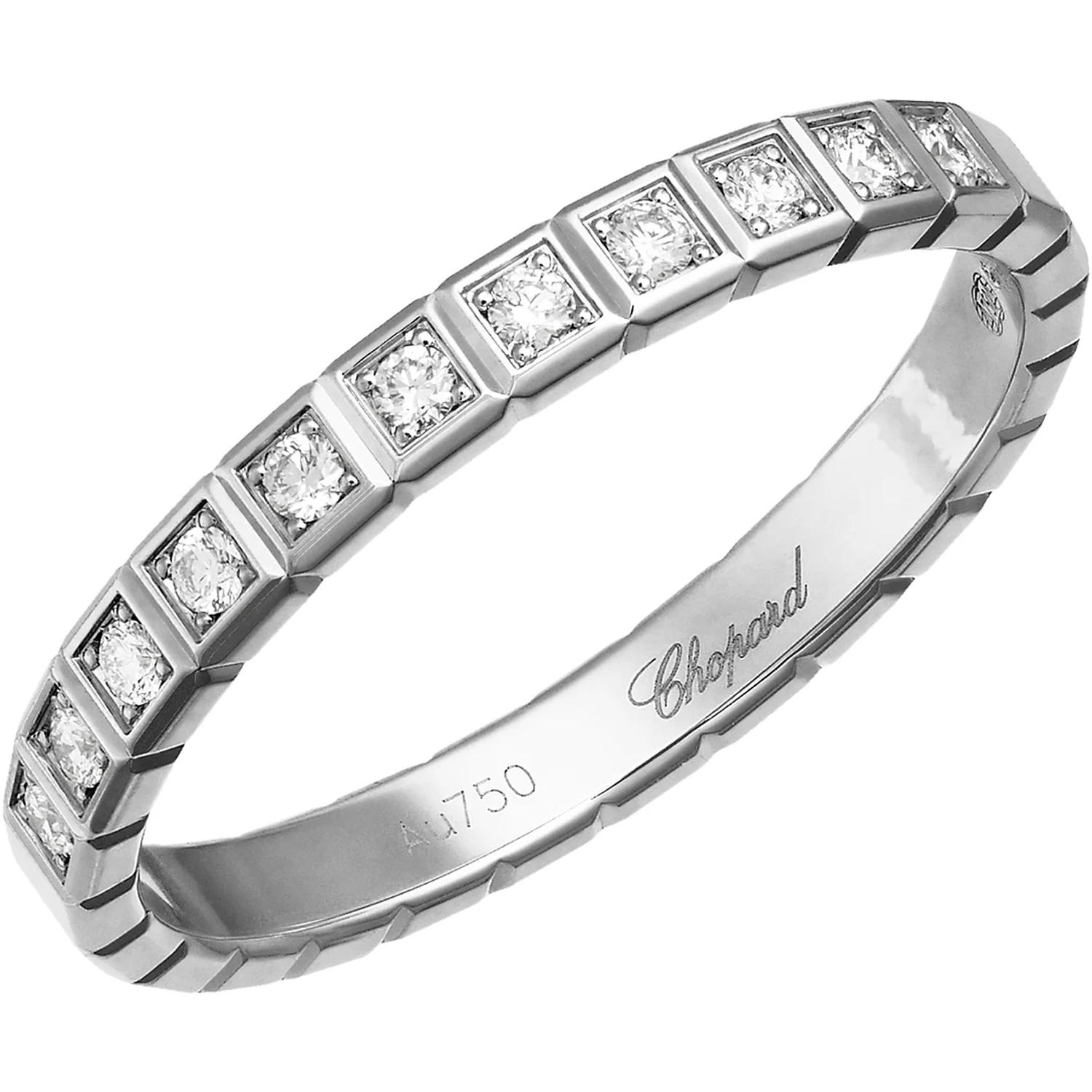 CHOPARD - 827702-1262 - Ice Cube Mini White Gold Half-Set Diamond Ring Size 56 827702-1262