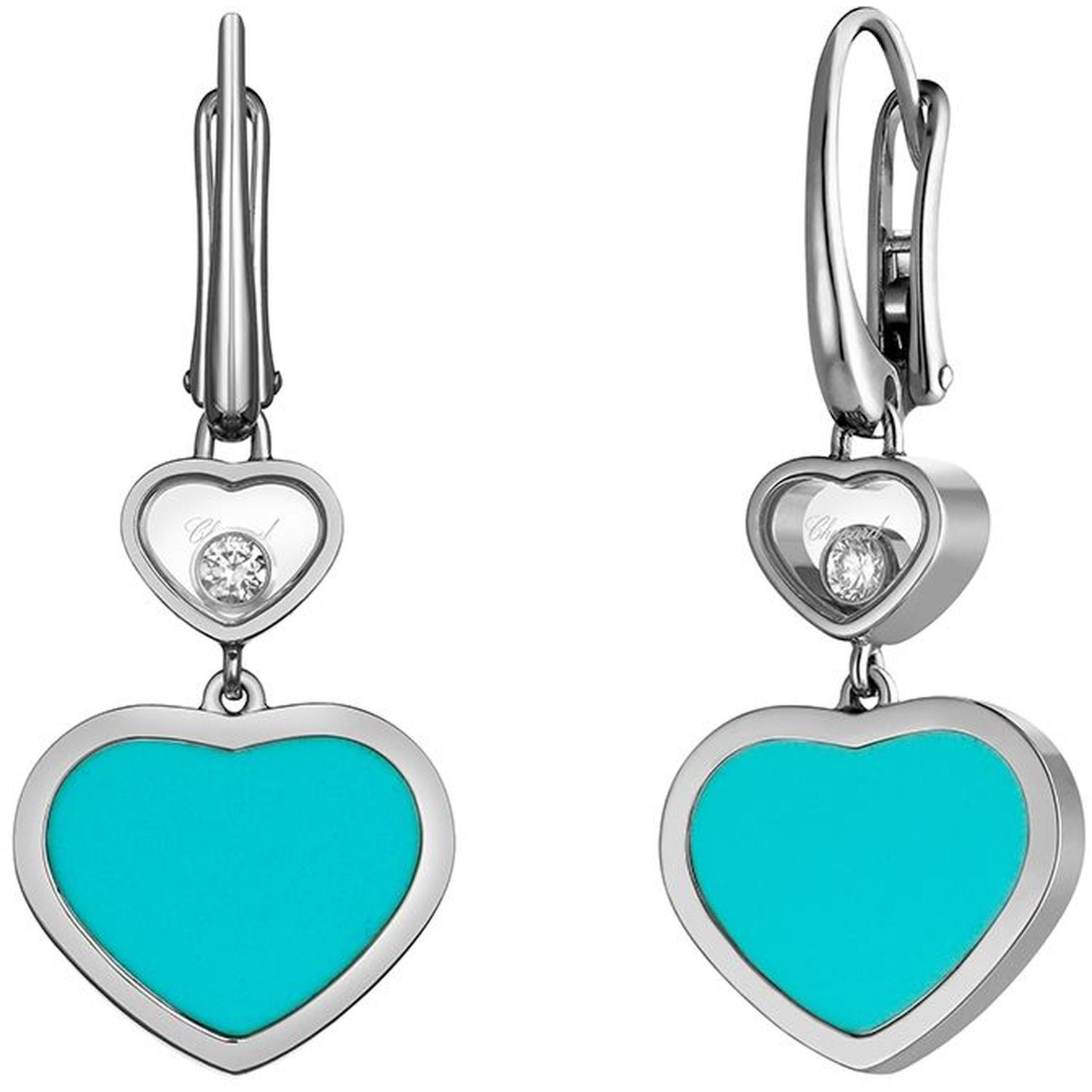 CHOPARD - 837482-1410 - Happy Hearts White Gold Turquoise Earrings 837482-1410