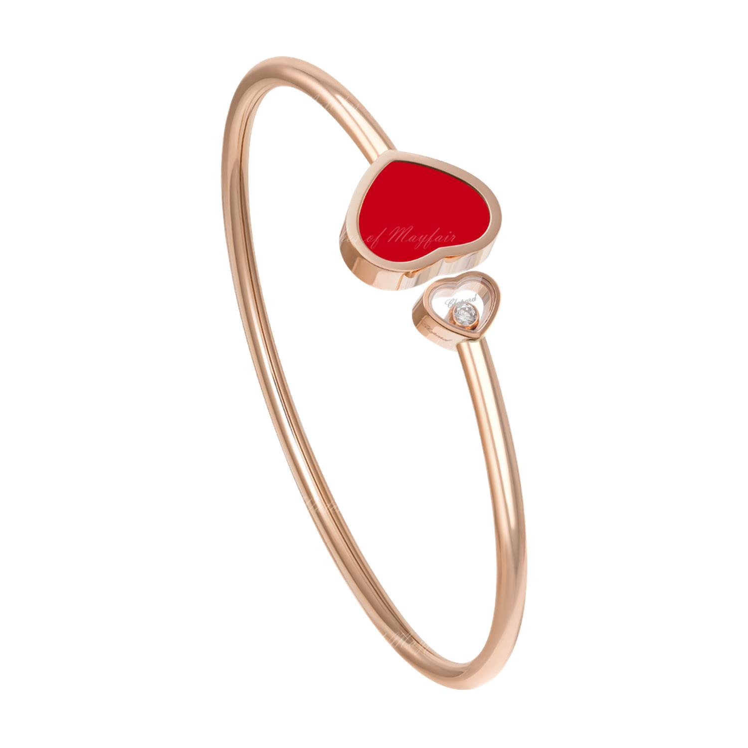 CHOPARD - 857482-5704 - Happy Hearts Rose Gold Red Stone Diamond Bangle Size L 857482-5704