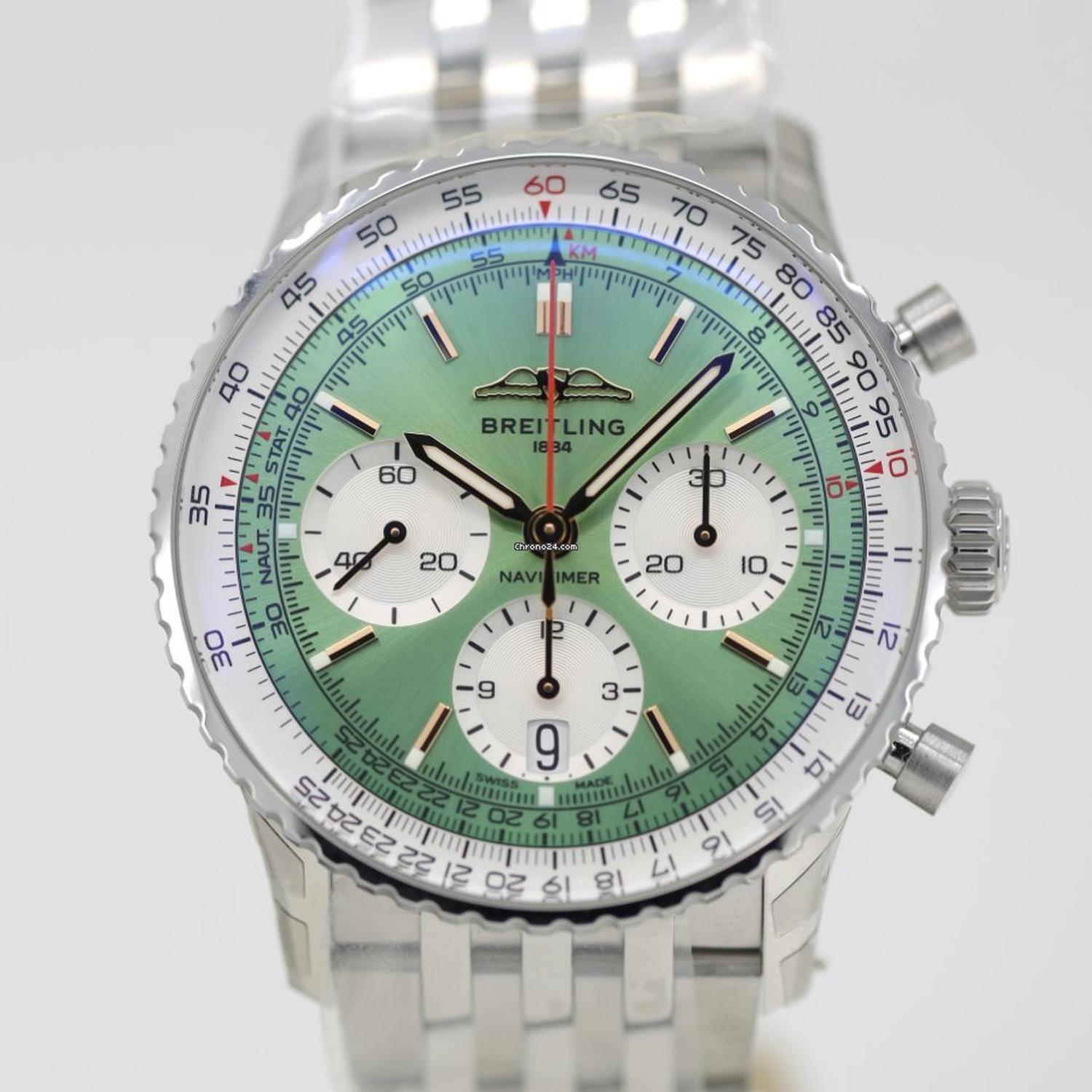 BREITLING - AB0139211L1A1 -   Navitimer B01 Chronograph 41 Mint Green on Steel (2022)
