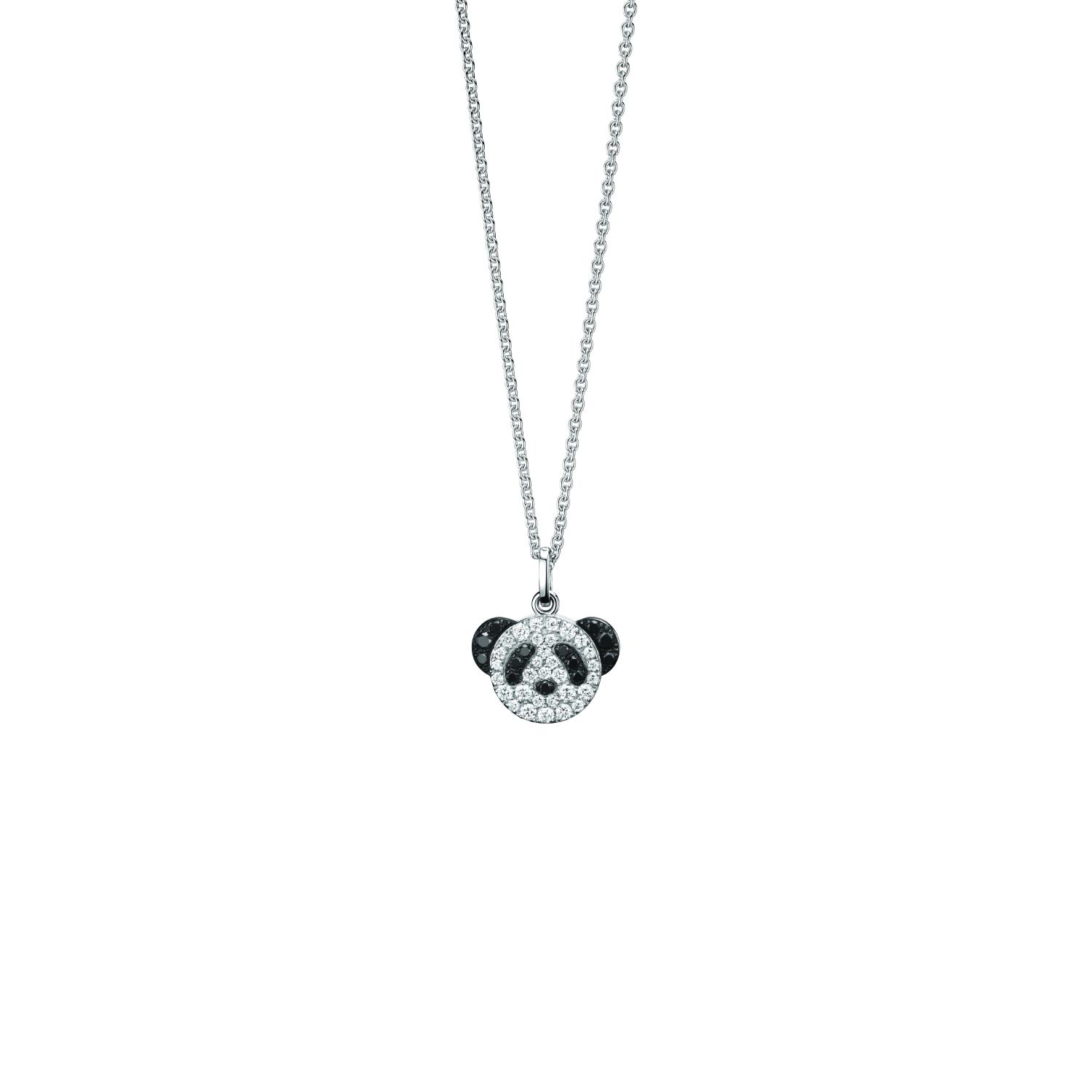 Qeelin - BBNPT11WBBK - Petite Bo Bo necklace in 18k white gold with diamonds and black diamonds