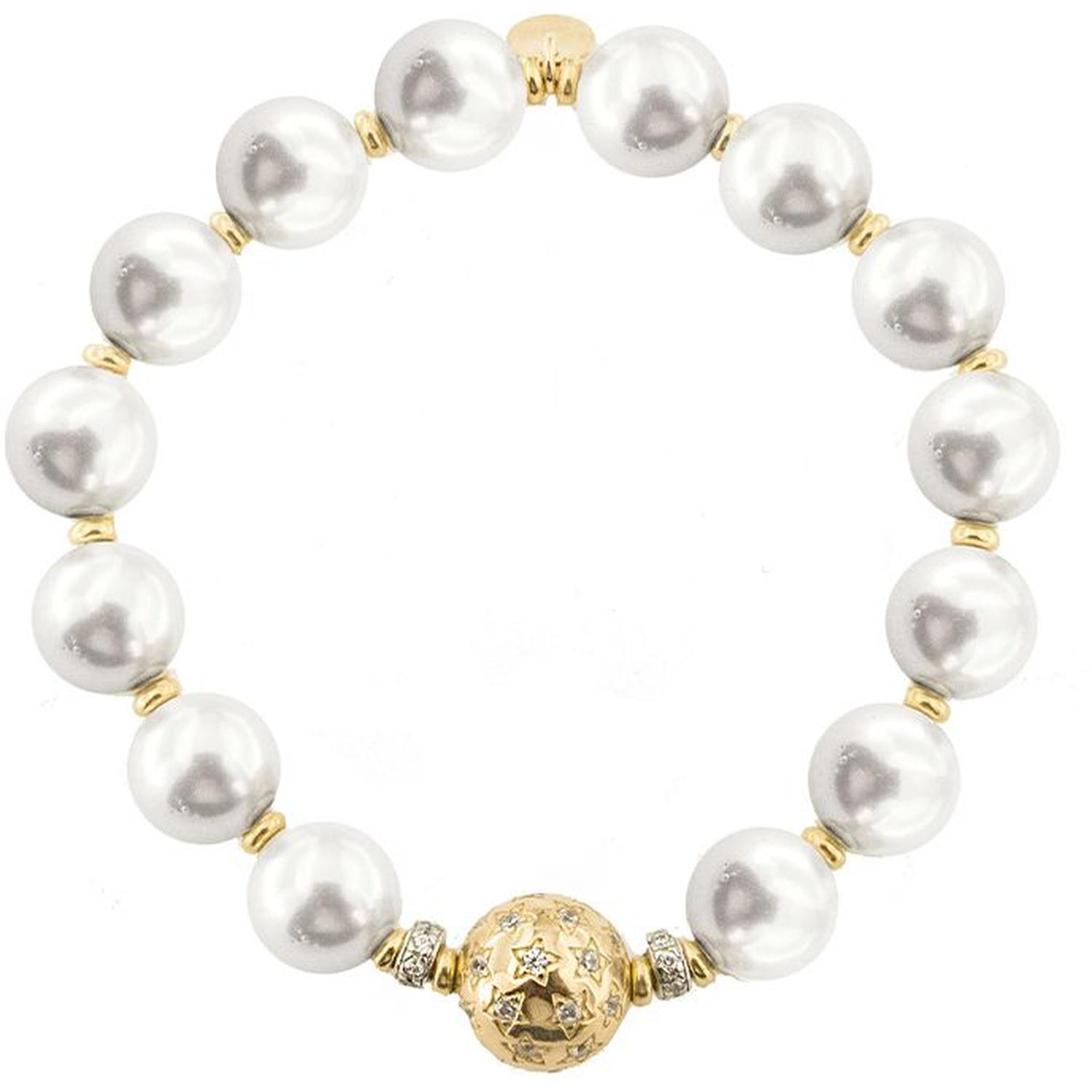 Rue Des Mille - BRZ012PEAU - BRZ012PEAU - Elastic bracelet with pearls and central sphere - STARBALL