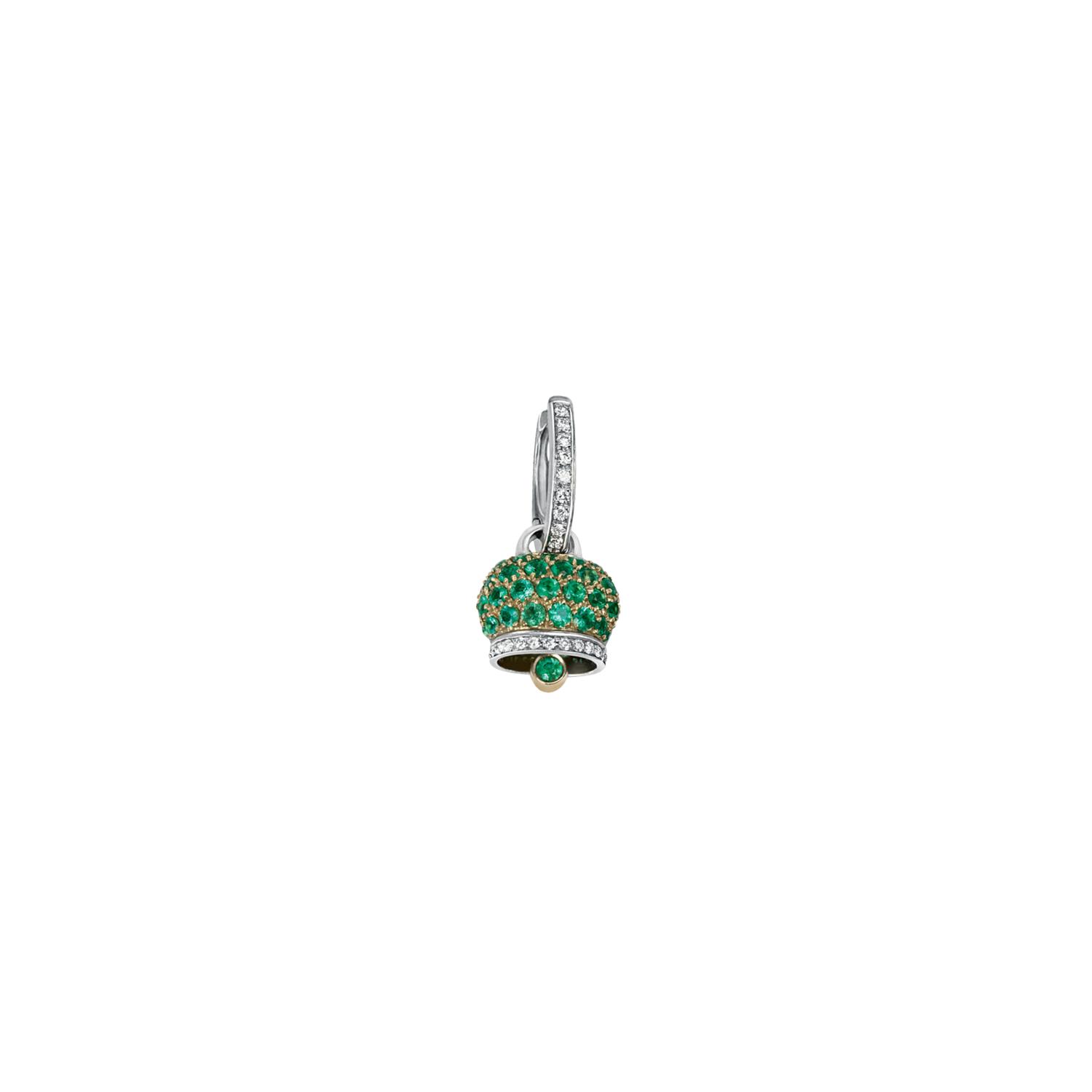 CHANTECLER - C.24625 - MEDIUM BELL SINGLE EARRING IN YELLOW GOLD AND WHITE GOLD WITH DIAMONDS AND EMERALD PAVÉ - 24625