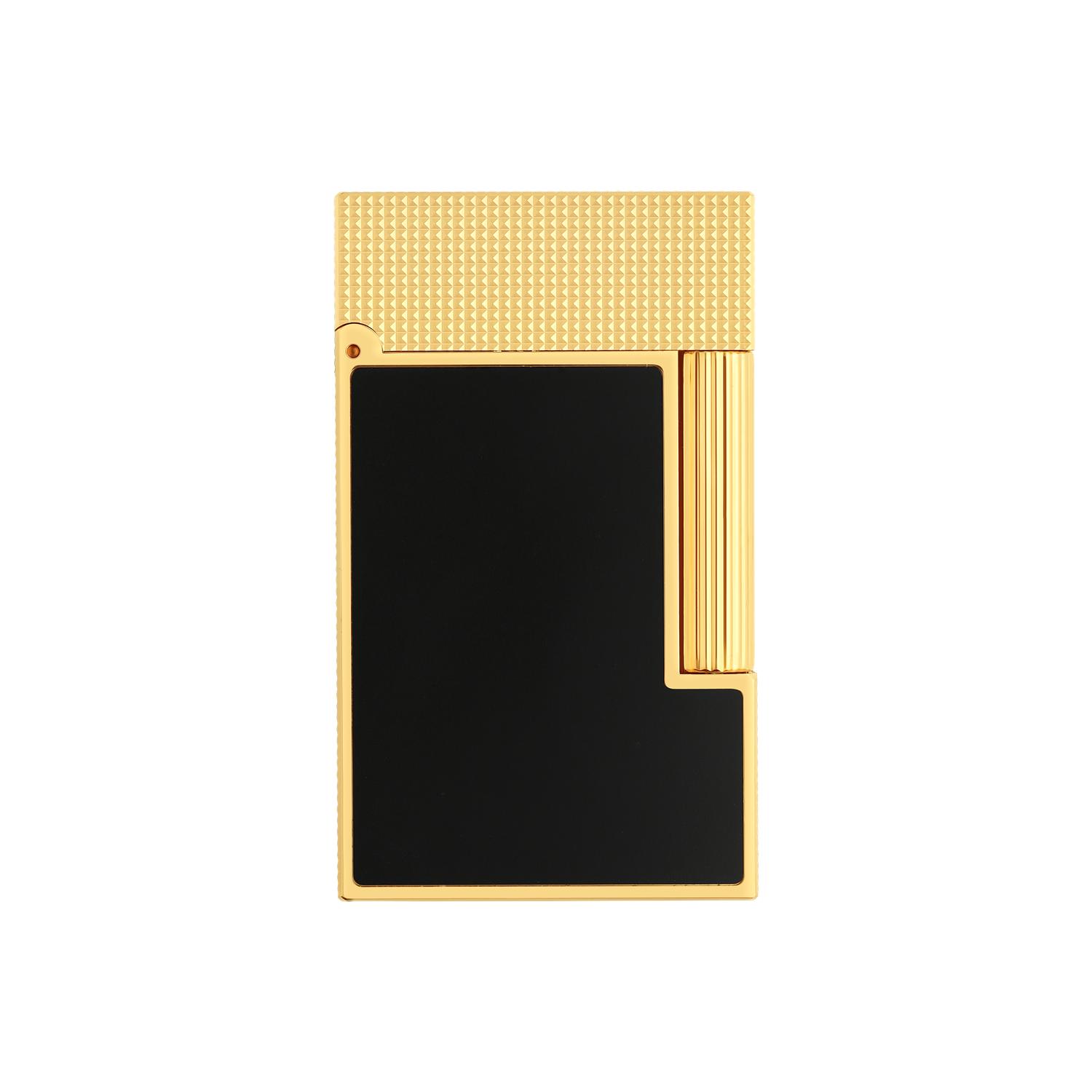 DUPONT - C16601 - Ligne 2 microdiamond head yellow gold and matt black lacquer lighter