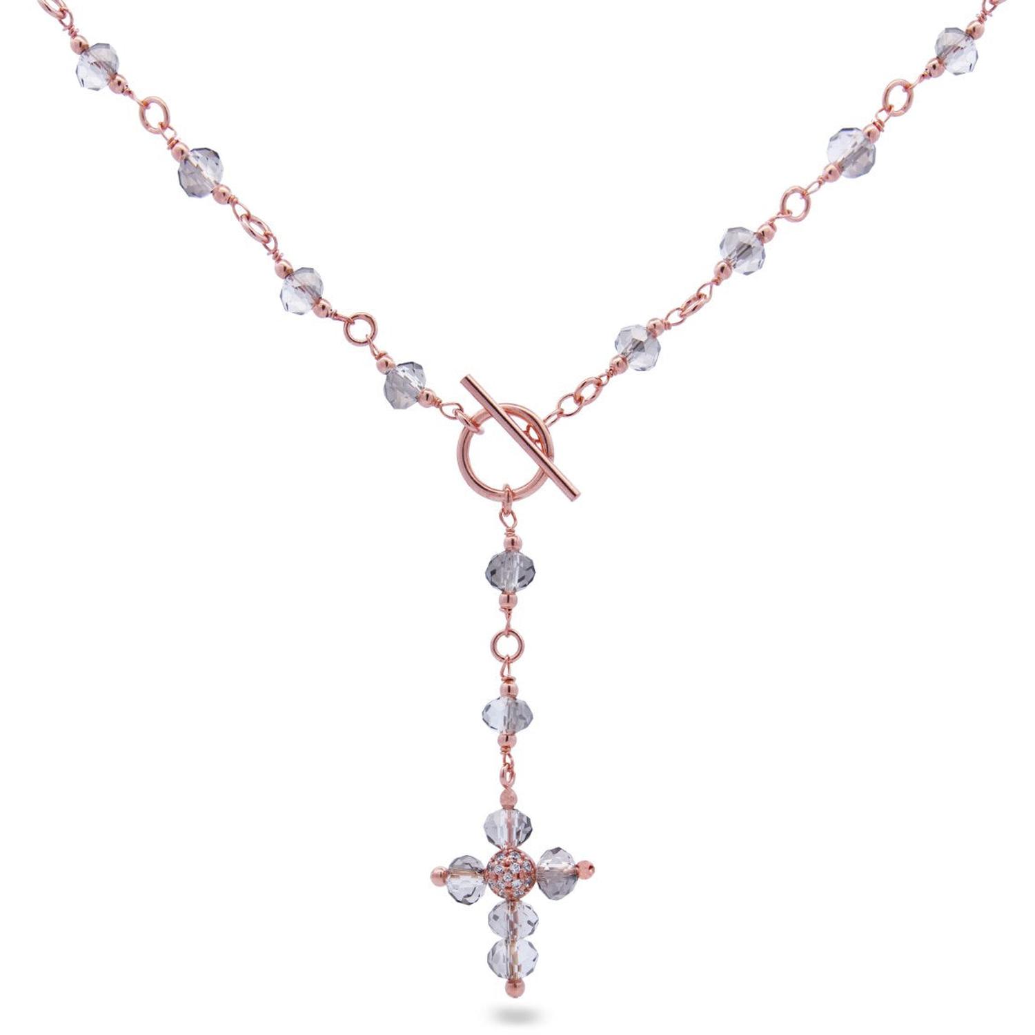 Rue Des Mille - GR015M2 - Smoked Gray Crystal Cross Necklace with T-Bar - Crystal Rainbow