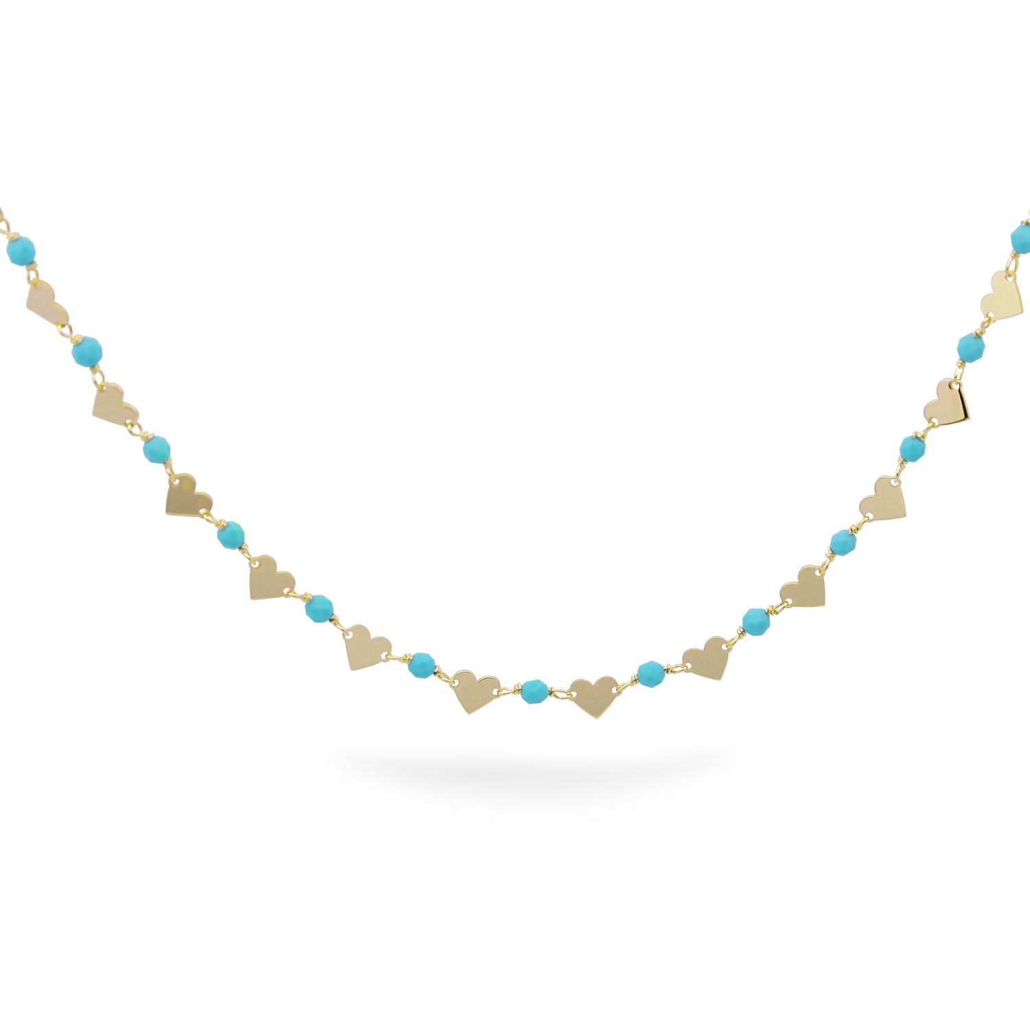 Rue Des Mille - GR016AM3AU - Chained Choker with Hearts and Turquoise Stones for Adults - Io&Ro