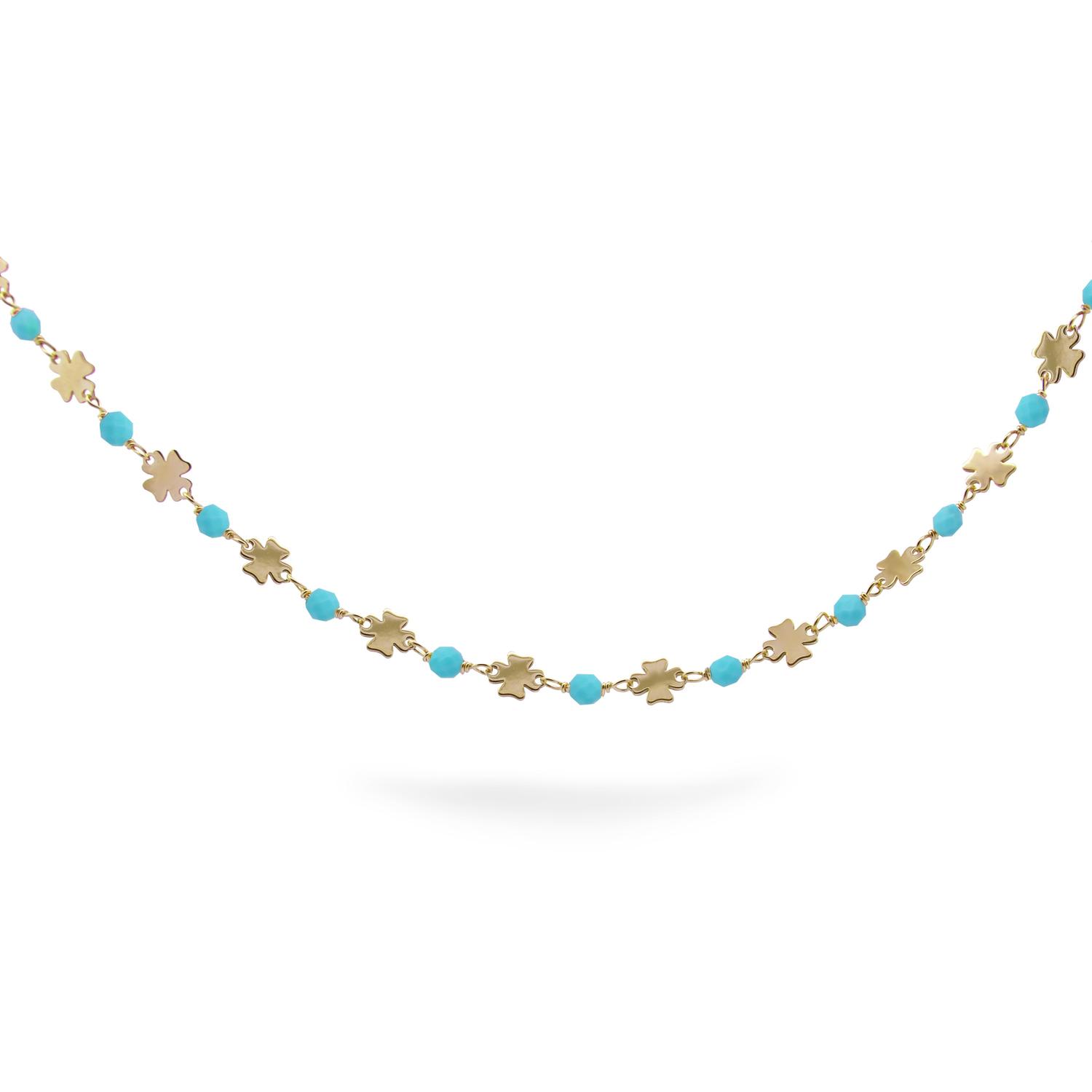 Rue Des Mille - GR016AM4AU - Chained Choker with Four-Leaf Clovers and Turquoise Stones for Adults - Io&Ro