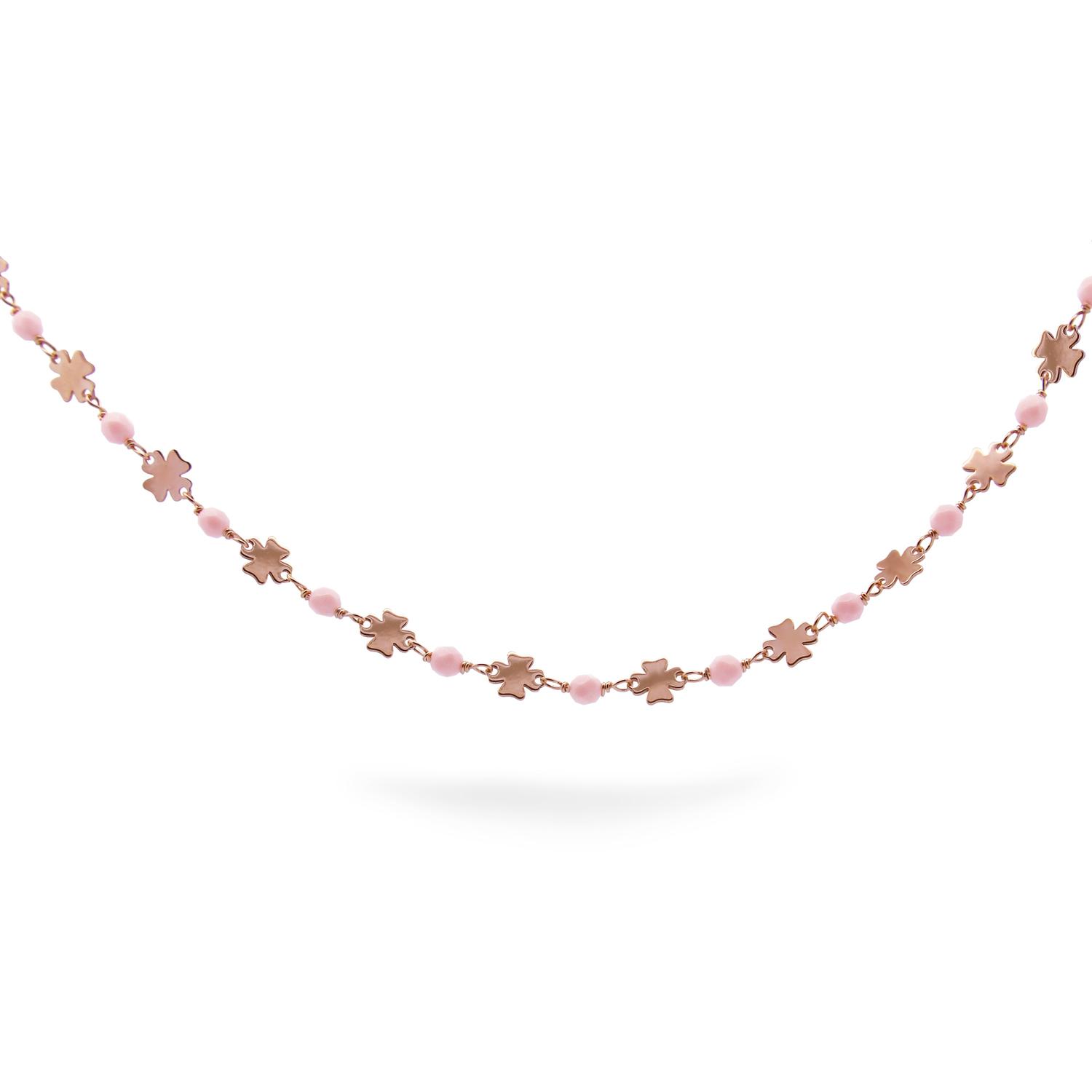 Rue Des Mille - GR016AM4 - Chained Choker with Four-Leaf Clovers and Pink Stones for Adults - Io&Ro