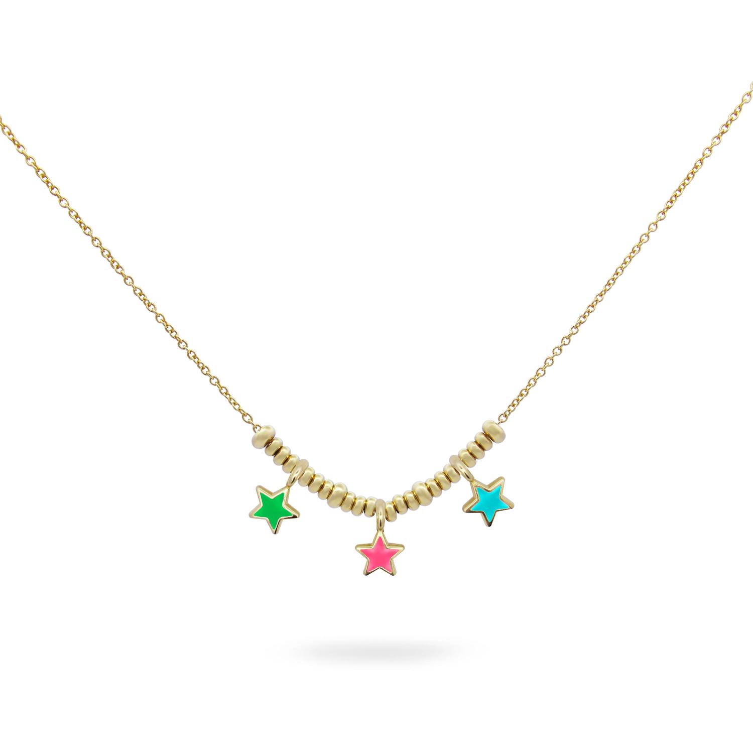Rue Des Mille - GR0233STEAU - Three-Star Micro-Ring Choker with Colored Enamel - ColorFUN