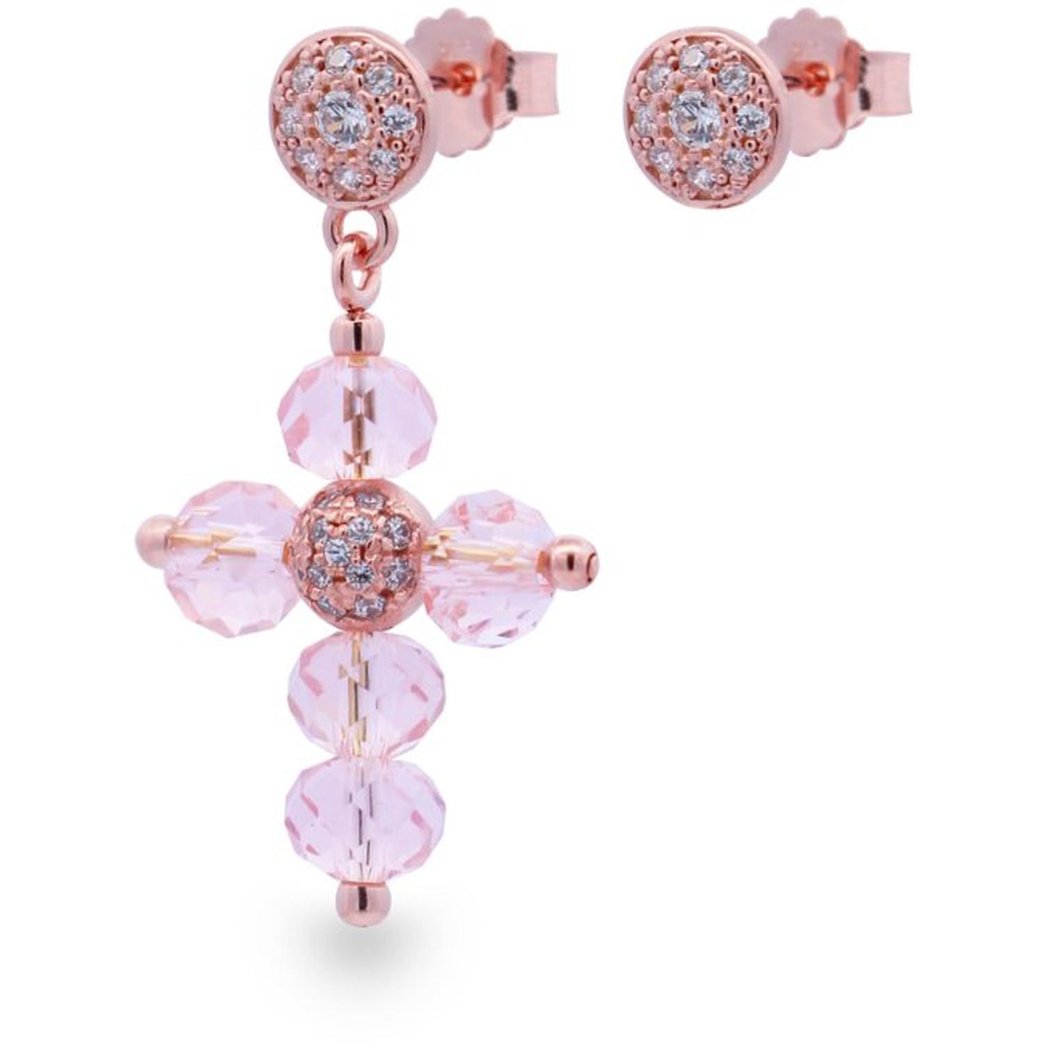 Rue Des Mille - OR015M1 - Orecchino croce Crystal Cross rosa - Crystal Rainbow