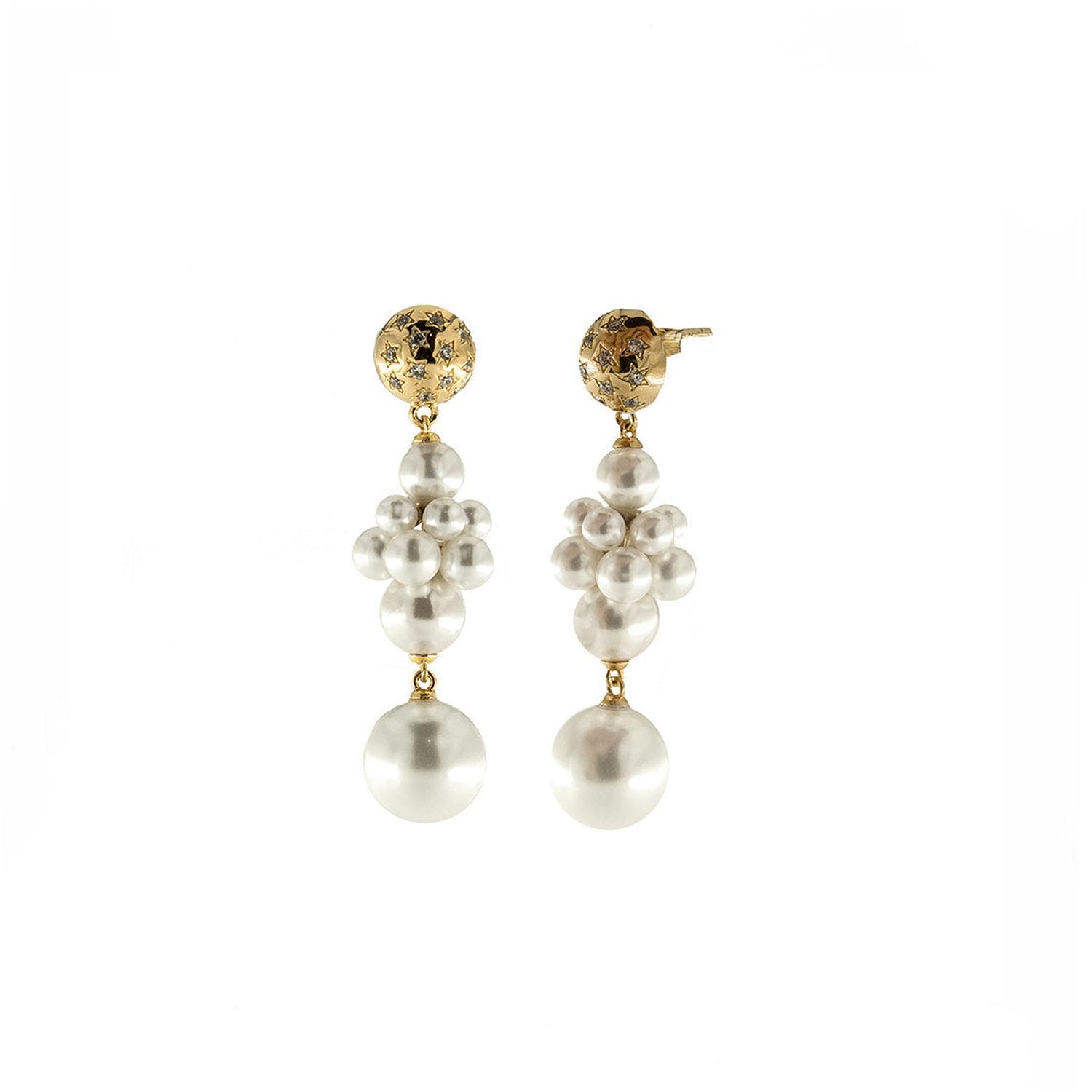 Rue Des Mille - ORZ012M5PEAU - PEARL CLUSTER DANGLING EARRINGS - STARBALL