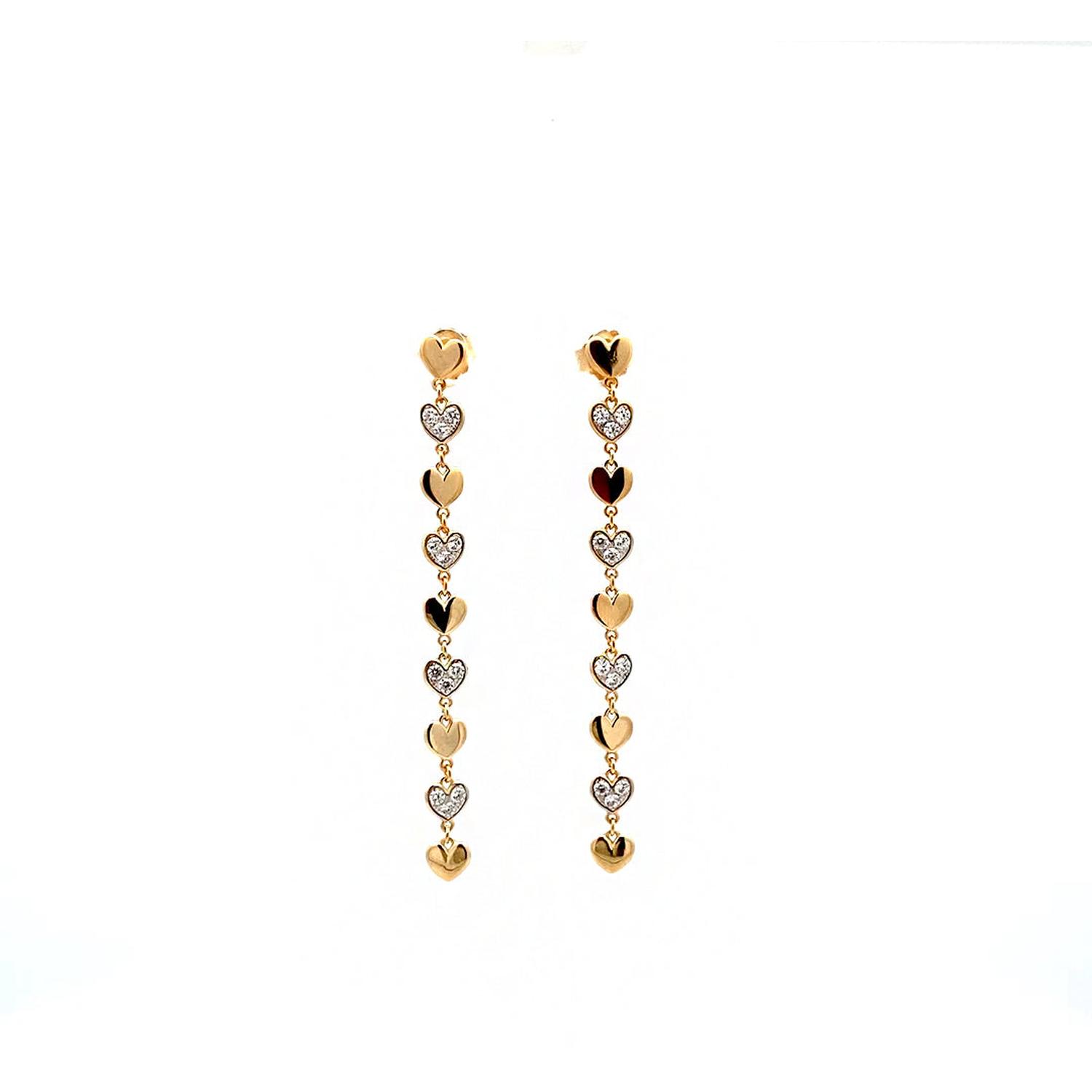 Rue Des Mille - ORZ018MULCUOAU - STARDUST TEN Drop Earrings with Alternating Smooth and Pavé Hearts